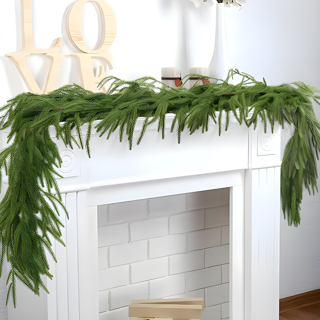 6FT Artificial Norfolk Pine Garlands, Real Touch Greenery Garland, Soft Bendable Garland Christmas Decorations, Greenery Garland for Table,Mantle, Wall, Indoor, Outdoor Thanksgiving Decorations