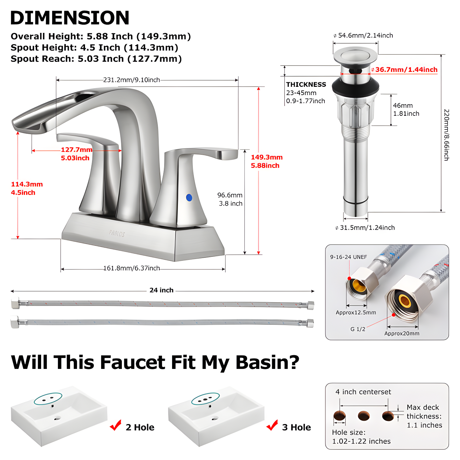 Doris Waterfall Centerset 2-handle Bathroom Faucet with Drain Assembly