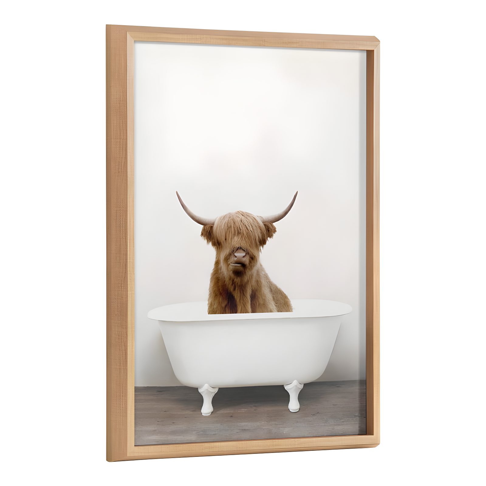 18" x 24" Blake Highland Cow in Tub Color Framed Printed Glass by Amy Peterson Art Studio Natural - Kate & Laurel All Things Decor: