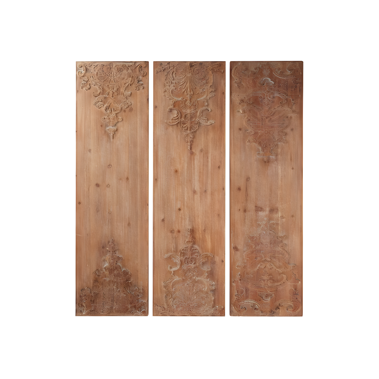 Wood Floral Carved Antefix Wall Decor Set of 3 Brown - Olivia & May: Rustic Style, Indoor Vertical Panels