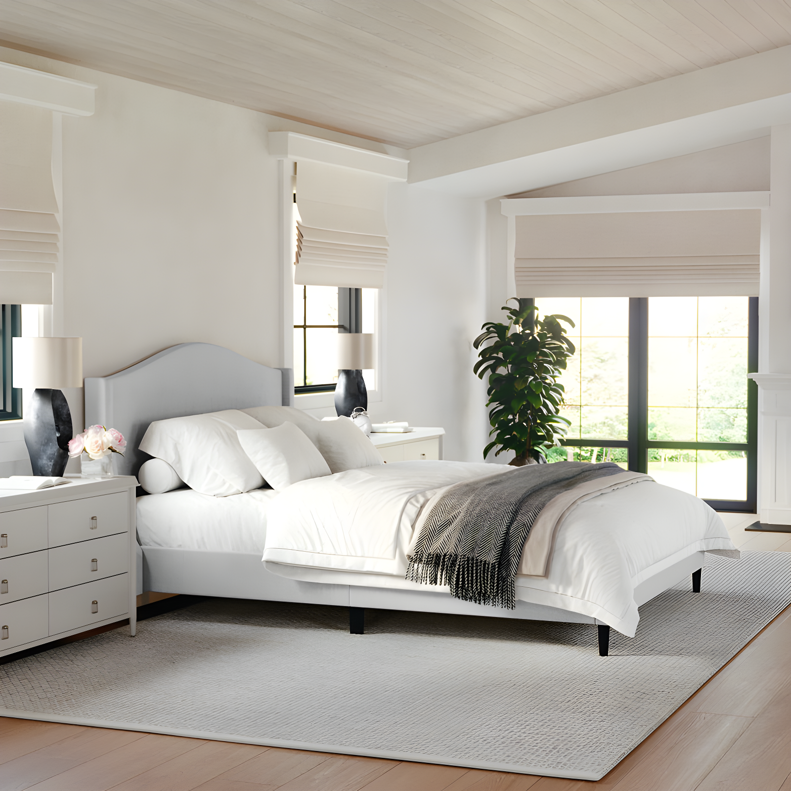 Martha Stewart Martha Stewart Amelia Upholstered Platform Bed With Curved Headboard
