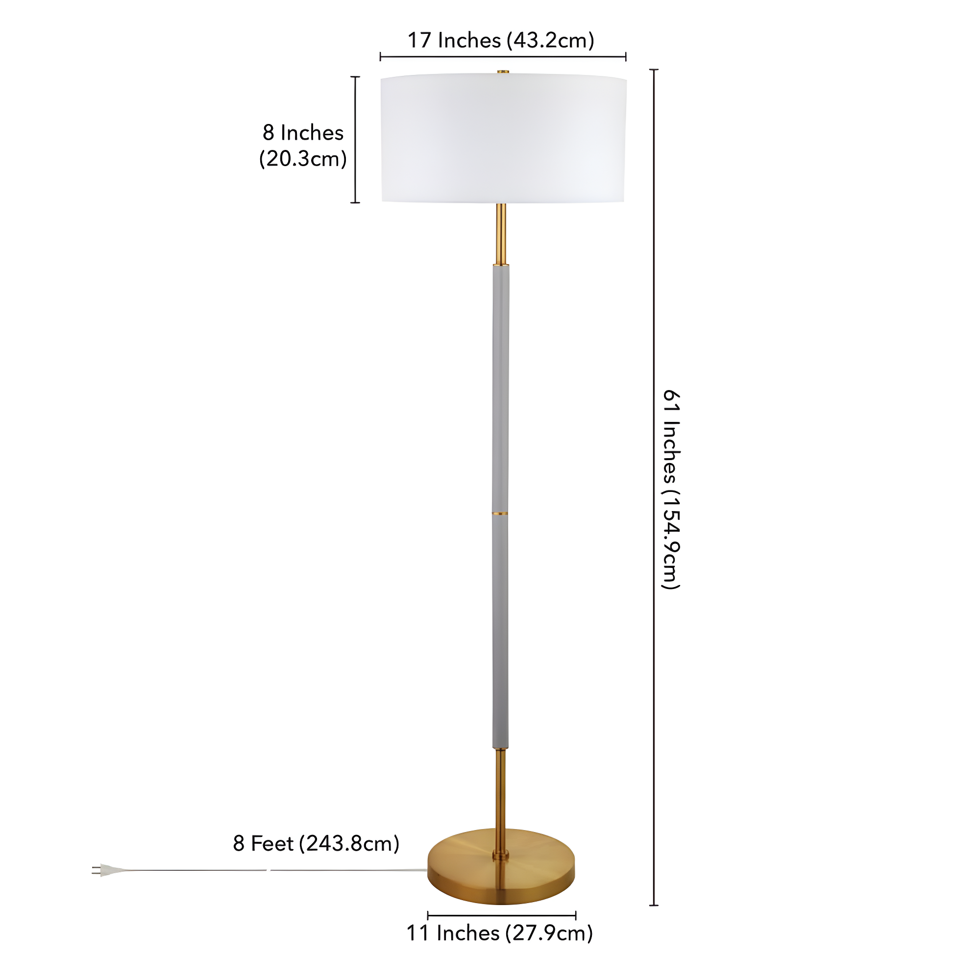 Evelyn&Zoe Simone 2-Light Floor Lamp with Fabric Shade, Cool Gray/Brass/White