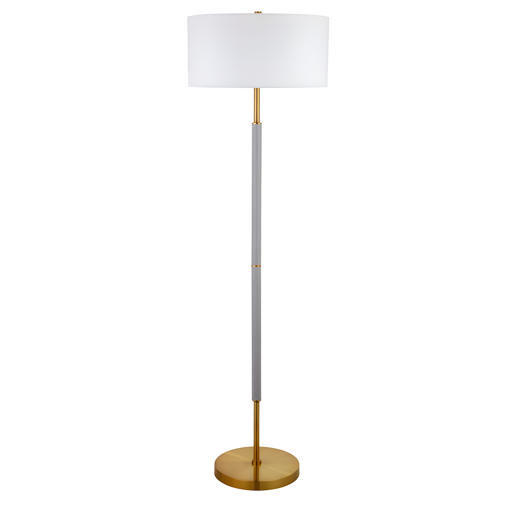 Evelyn&Zoe Simone 2-Light Floor Lamp with Fabric Shade, Cool Gray/Brass/White