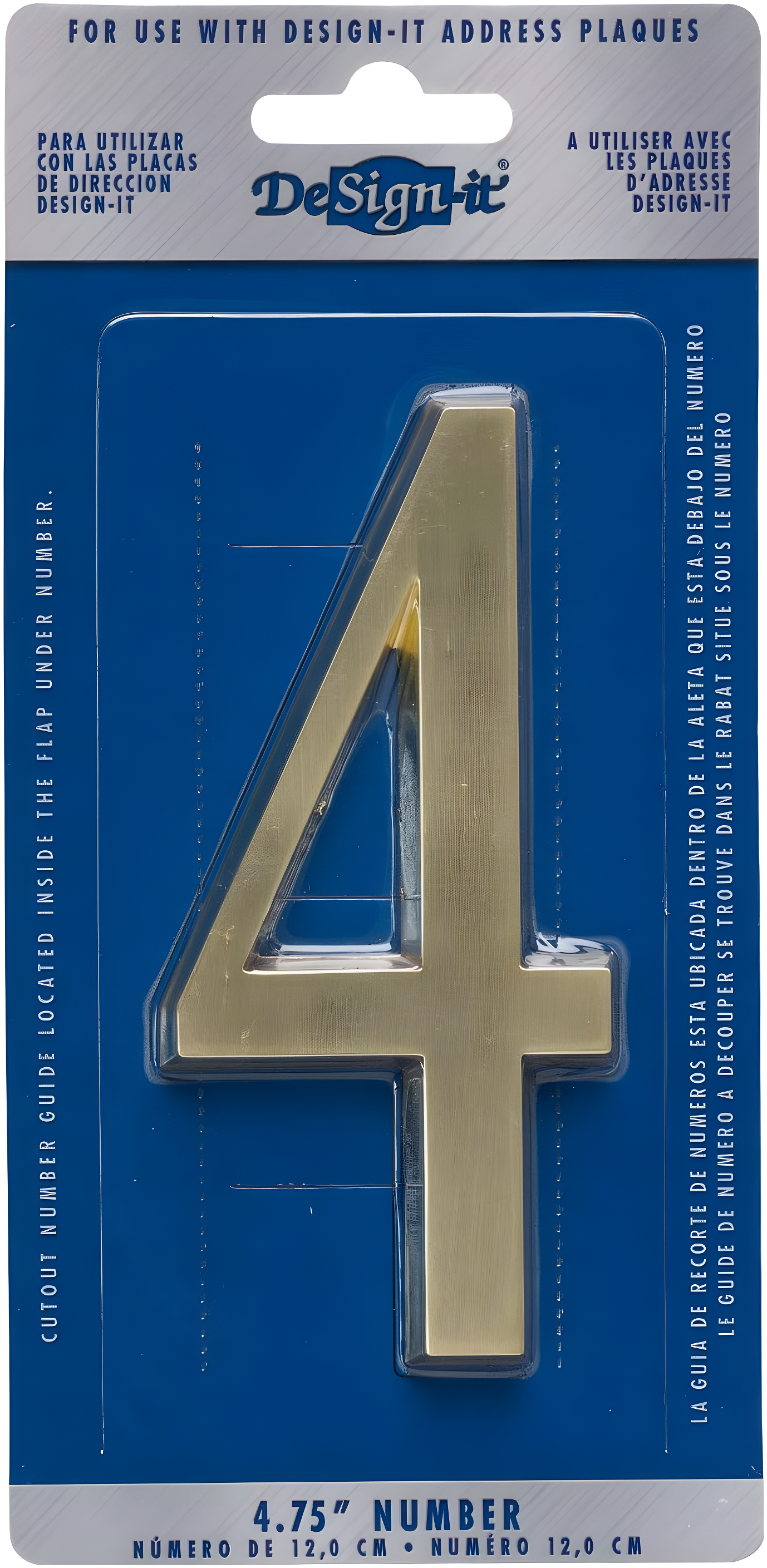 Whitehall Products DeSign-it Standard Plaque, 4.75” Number 4 Satin Brass