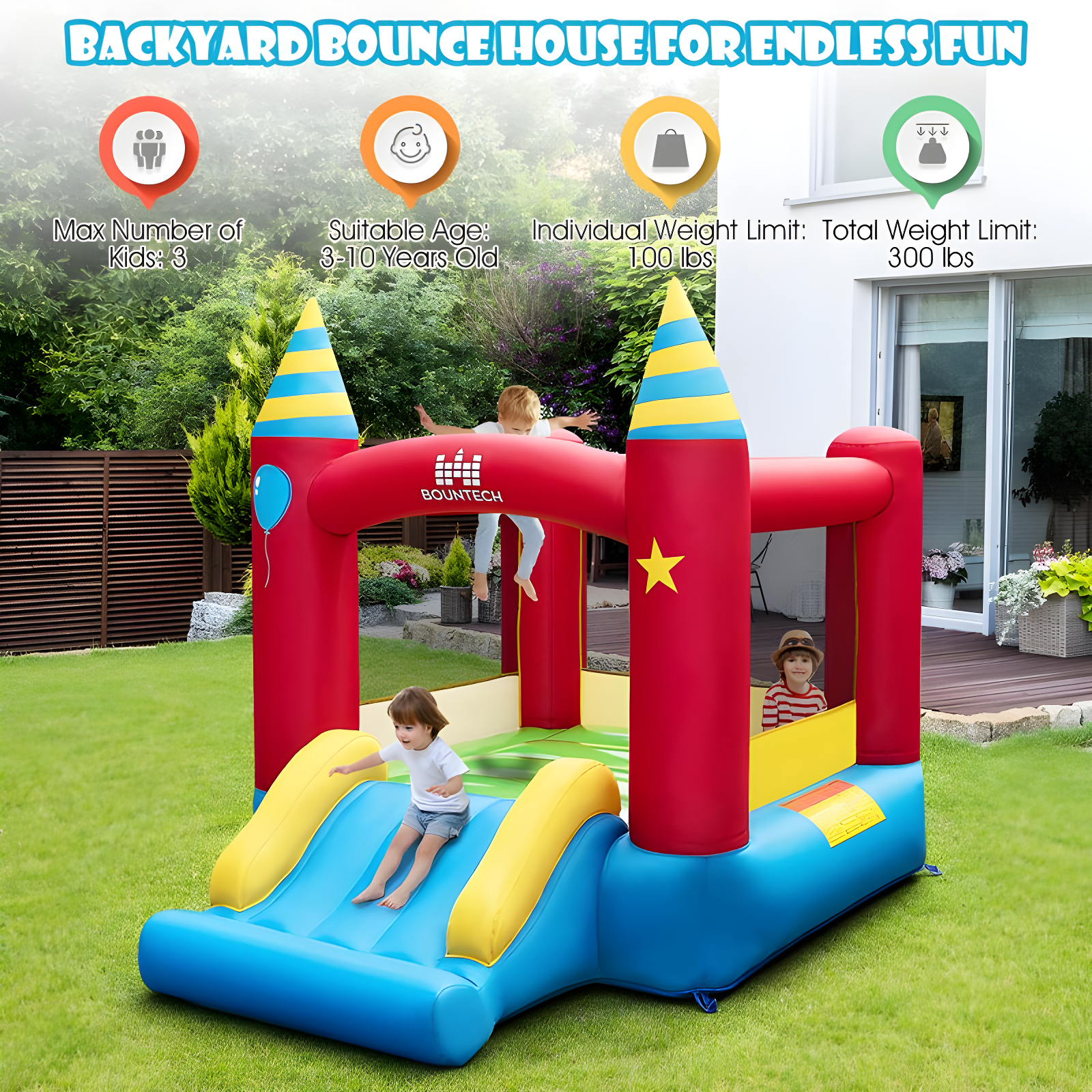 Costway Inflatable Bounce Castle Kids Jumping Bouncer Indoor Outdoor Blower Excluded