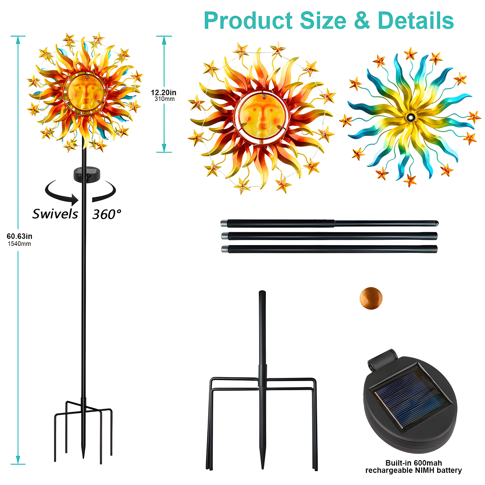 Arlmont & Co. 60.3 Inch 360° Metal Sun Wind Sculptures Outdoor Clearance Kinetic Windmills