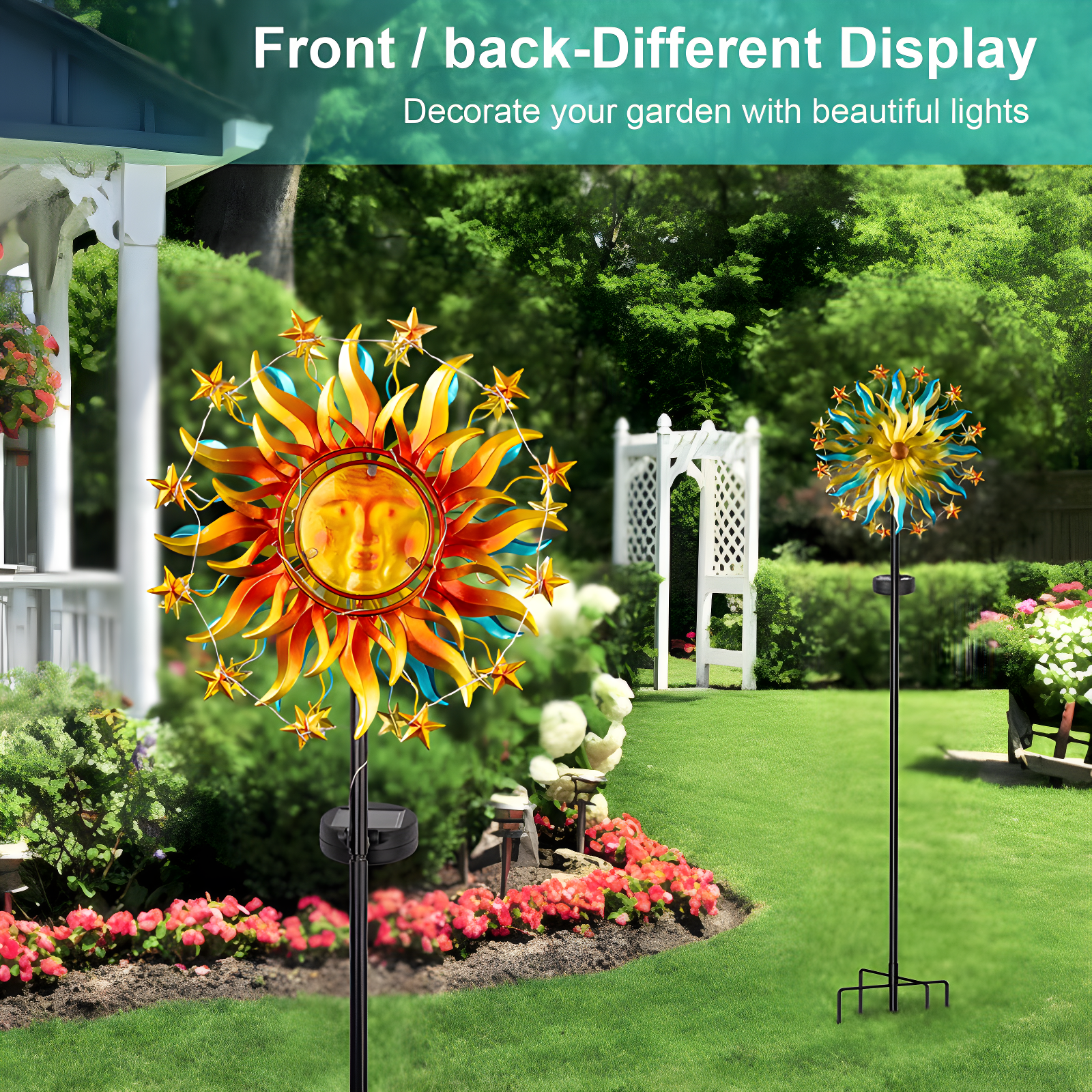 Arlmont & Co. 60.3 Inch 360° Metal Sun Wind Sculptures Outdoor Clearance Kinetic Windmills