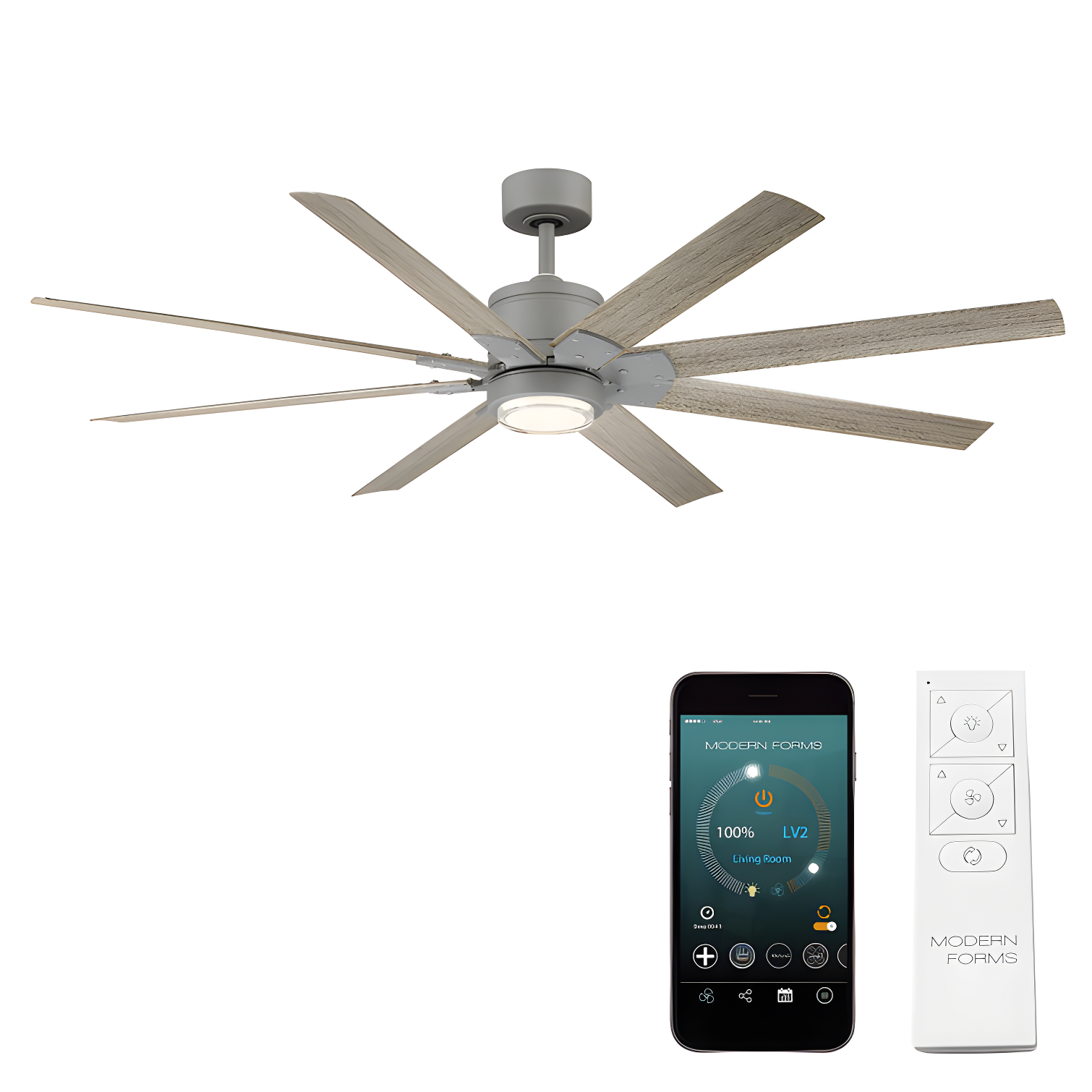 Renegade 8 - Blade Outdoor / Indoor Smart Ceiling Fan with Remote Control and LED Light Kit Included
