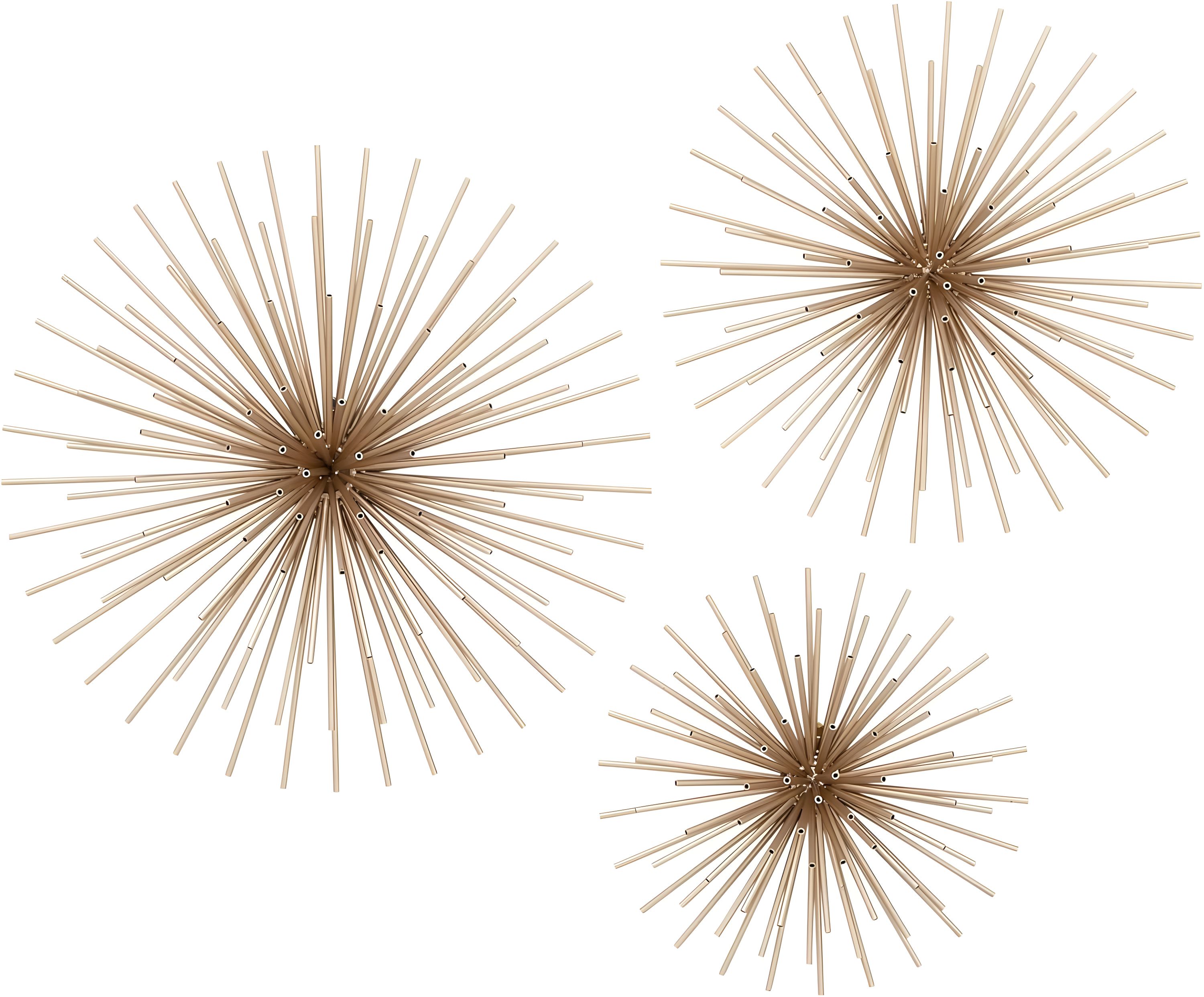 DecMode Contemporary Gold Metal 3D Starburst Wall Décor, Set of 3 16", 20", 24"D