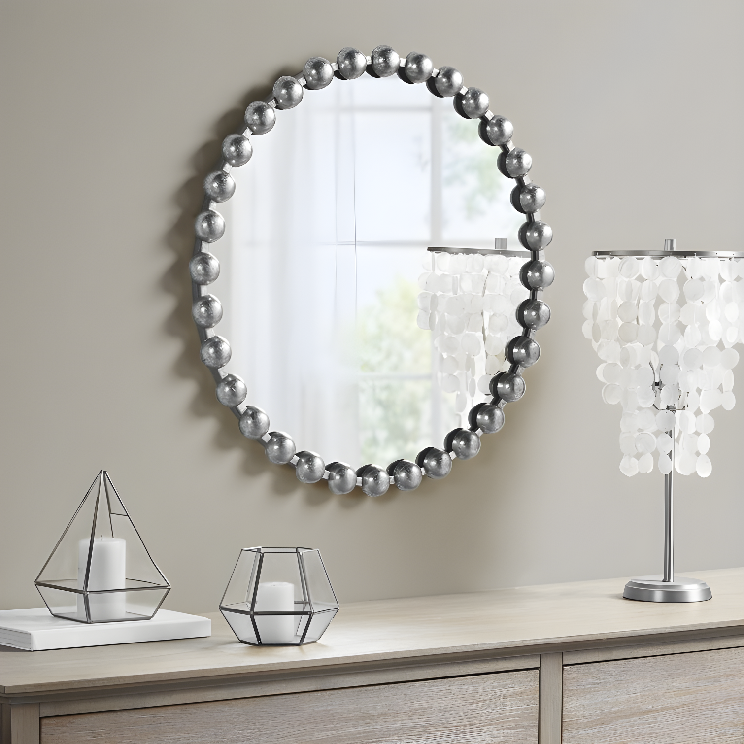 Marlowe Beaded Round Metal Wall Mirror