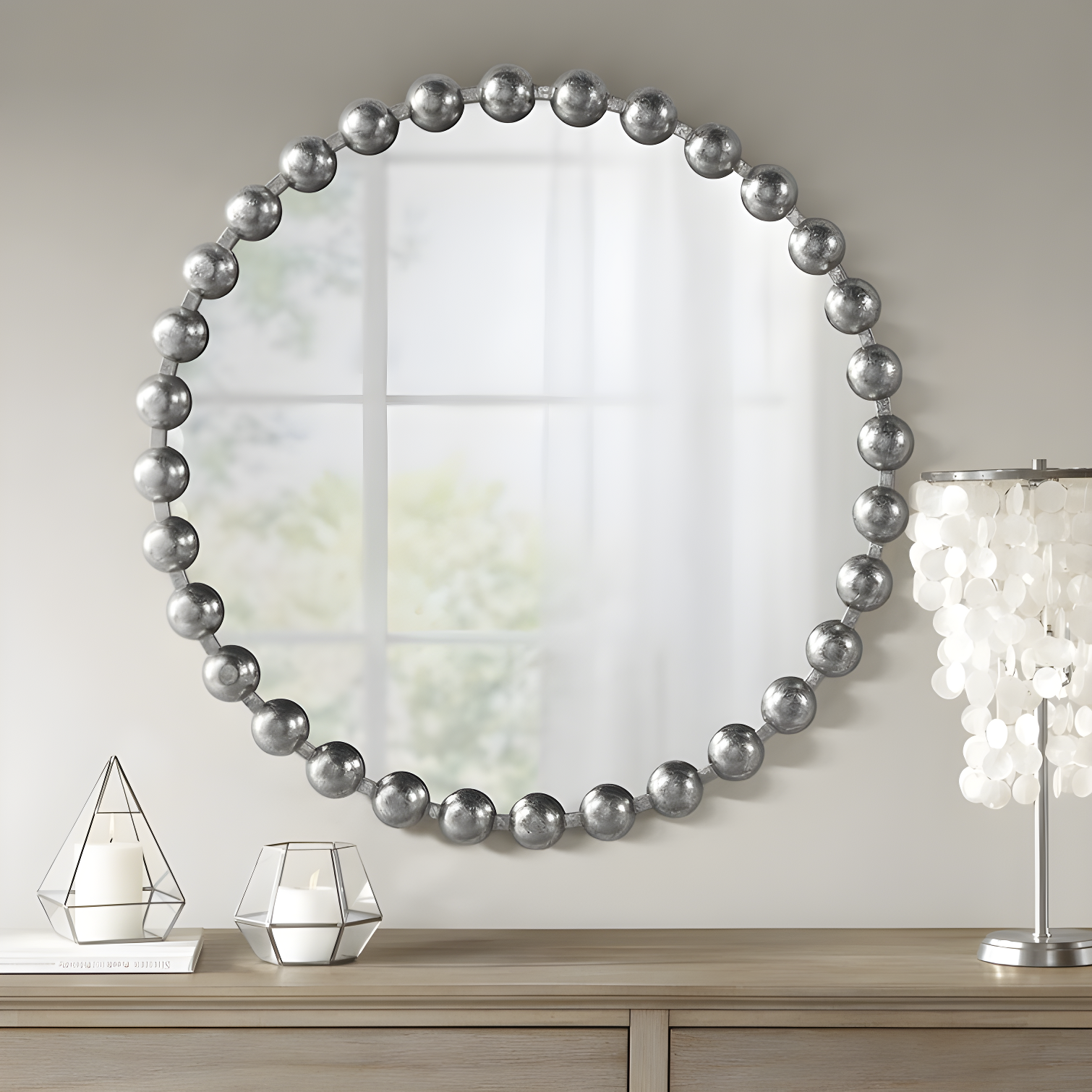 Marlowe Beaded Round Metal Wall Mirror