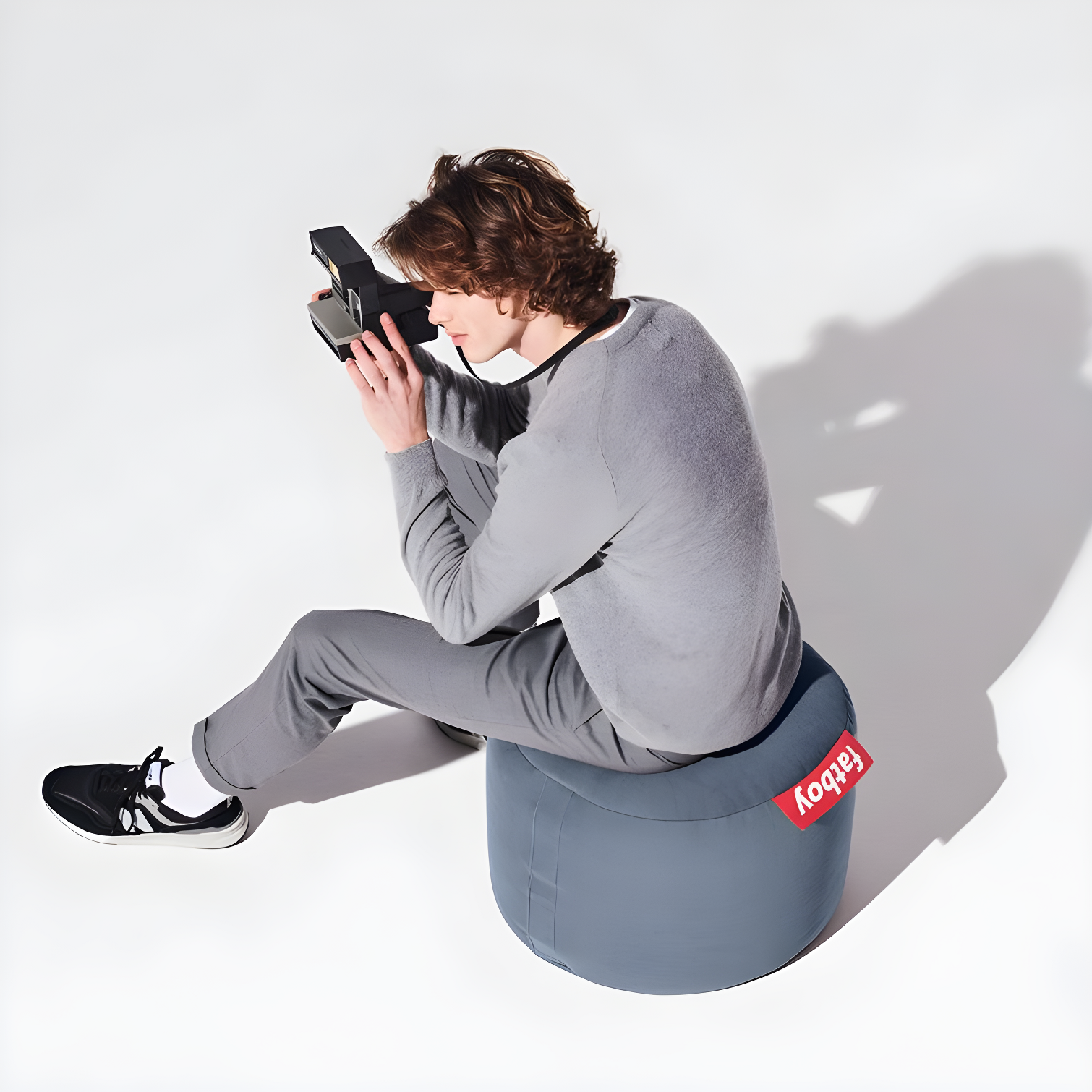Point Stonewashed Pouf Ottoman