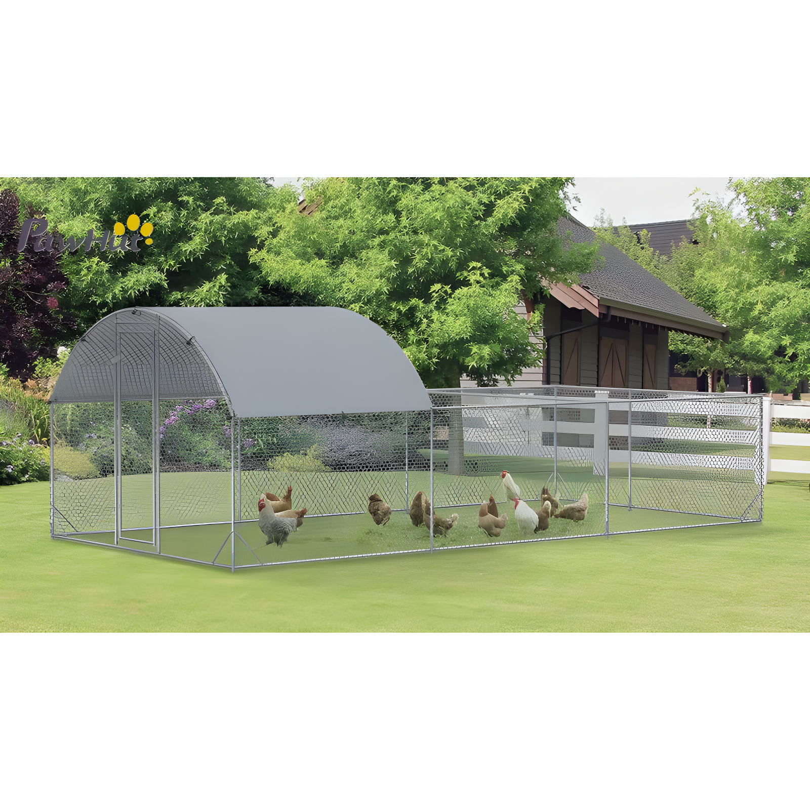 PawHut 9.8' x 19.7' x 6.4' Large Metal Chicken Coop for 18 Chickens, Walk-In Chicken Coop Run, Big Chicken House Chicken Cage Outdoor Chicken Coop