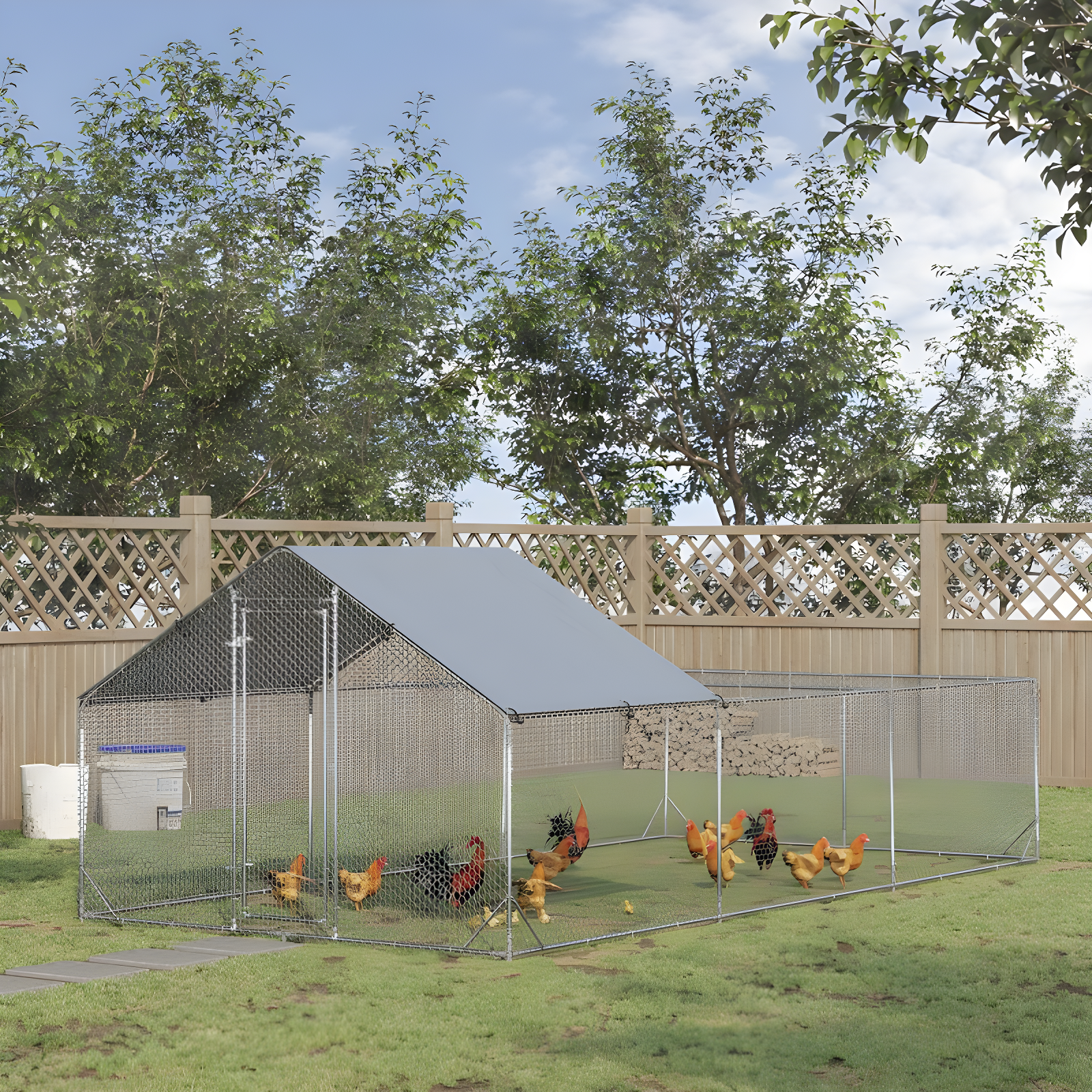 PawHut 9.8' x 19.7' x 6.4' Large Metal Chicken Coop for 18 Chickens, Walk-In Chicken Coop Run, Big Chicken House Chicken Cage Outdoor Chicken Coop