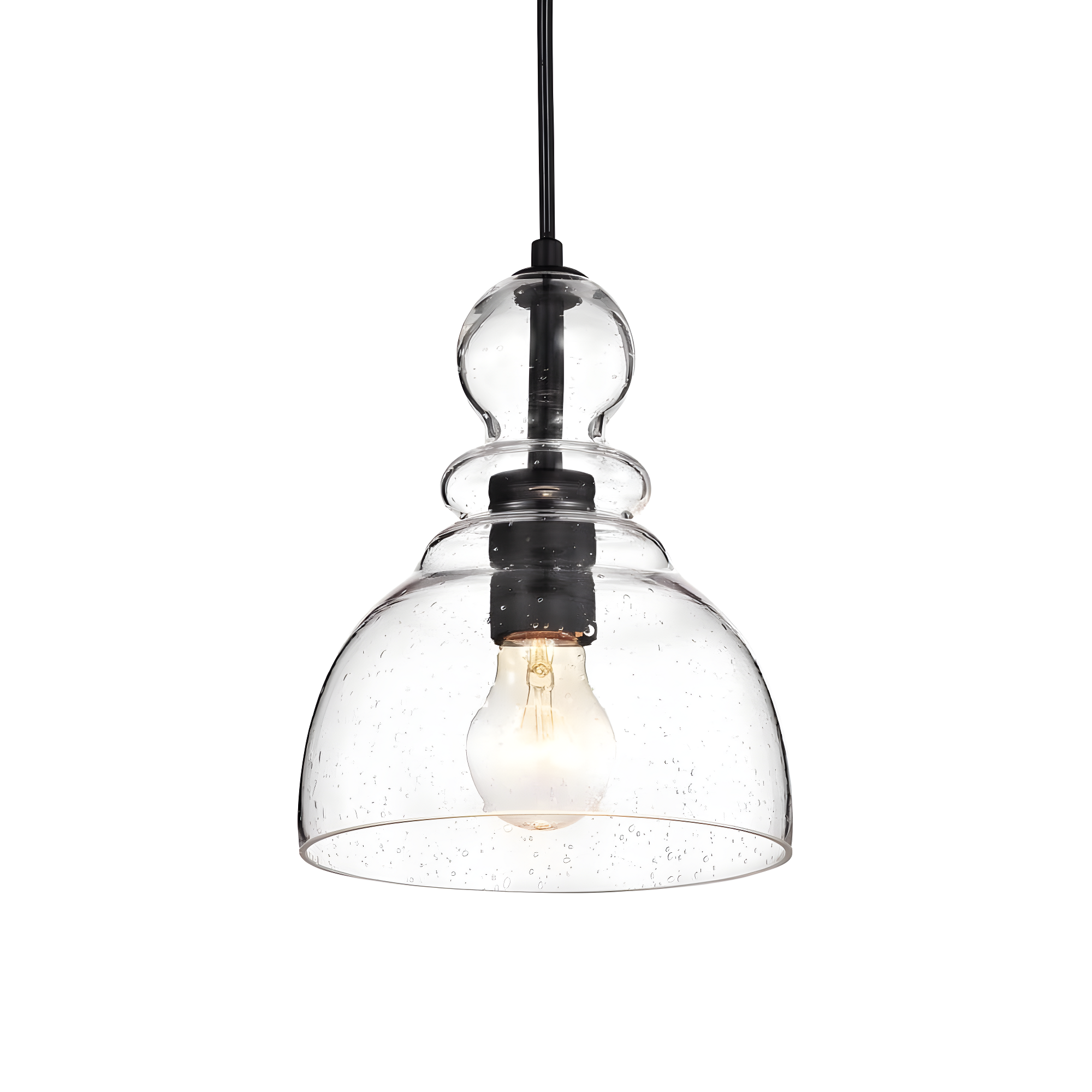 Nefelt Matte Black 1-Light Decanter Seeded Glass Pendant