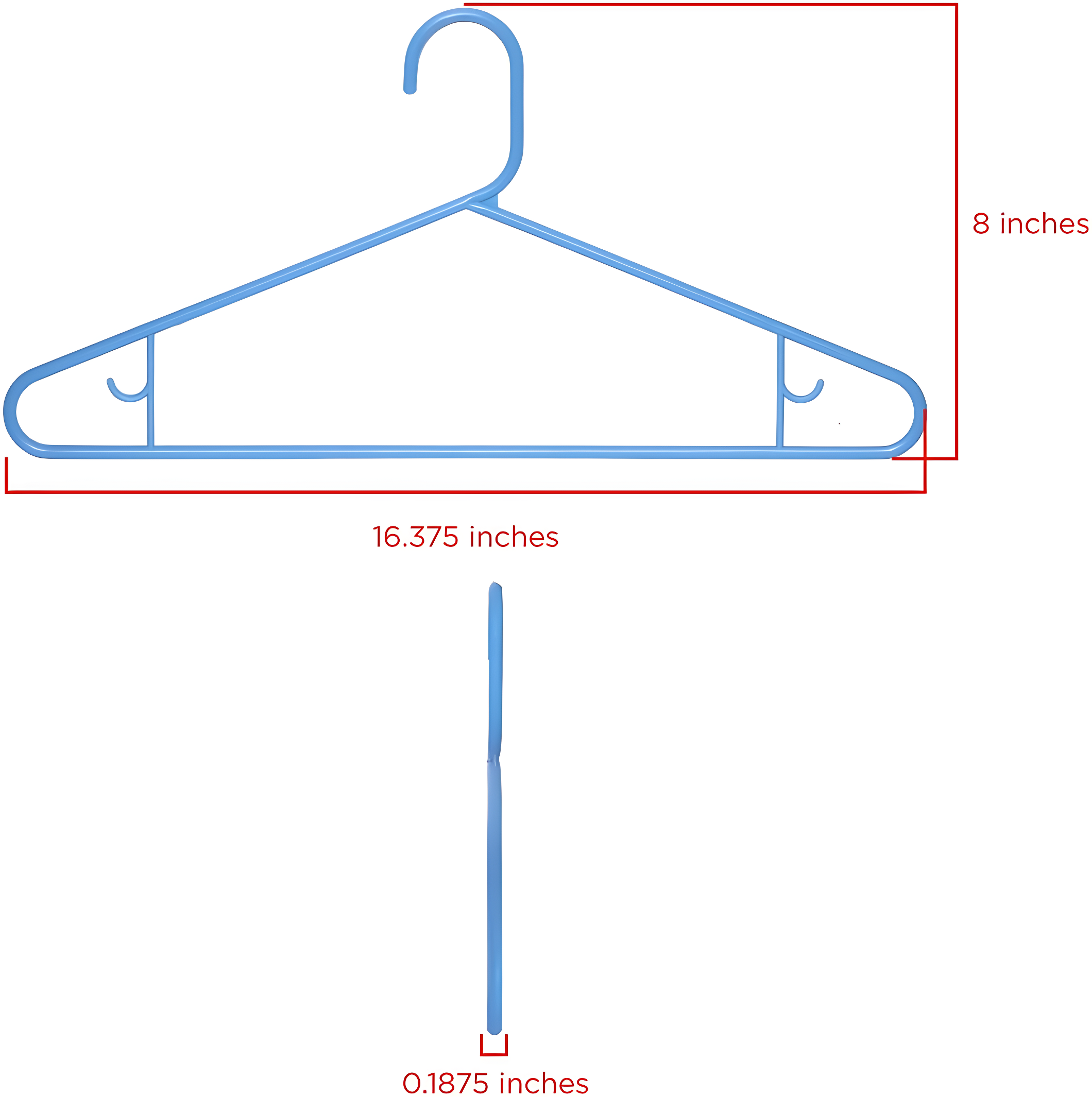 Clorox Blue Plastic Clothes Hangers – 10 Pack | Ideal for Everyday Standard Use | Two Accessory Hooks | Value Set
