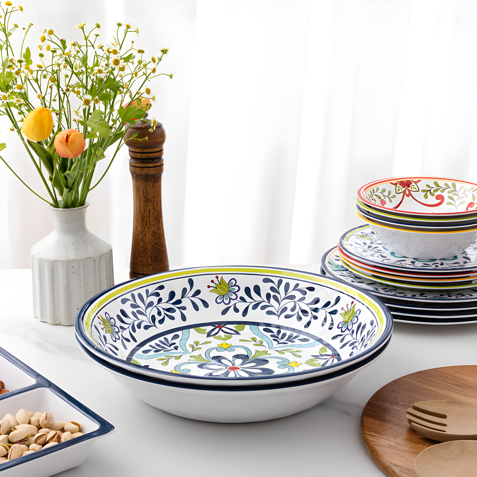 Melamine Large Serving Bowl, Melamine Mixing, Pasta Serving Bowls Set Of 2,100% Melamine Soup Bowl Salad Bowl Fruit Bowls,Lightweight And Unbreakab