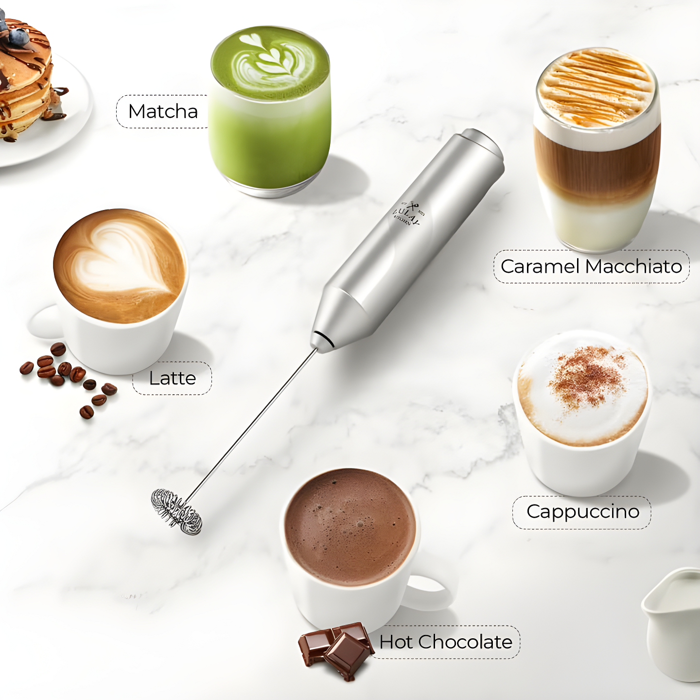 Zulay Kitchen Milk Frother for Coffee Portable & Compact Handheld Travel Milk Foamer (Silver)