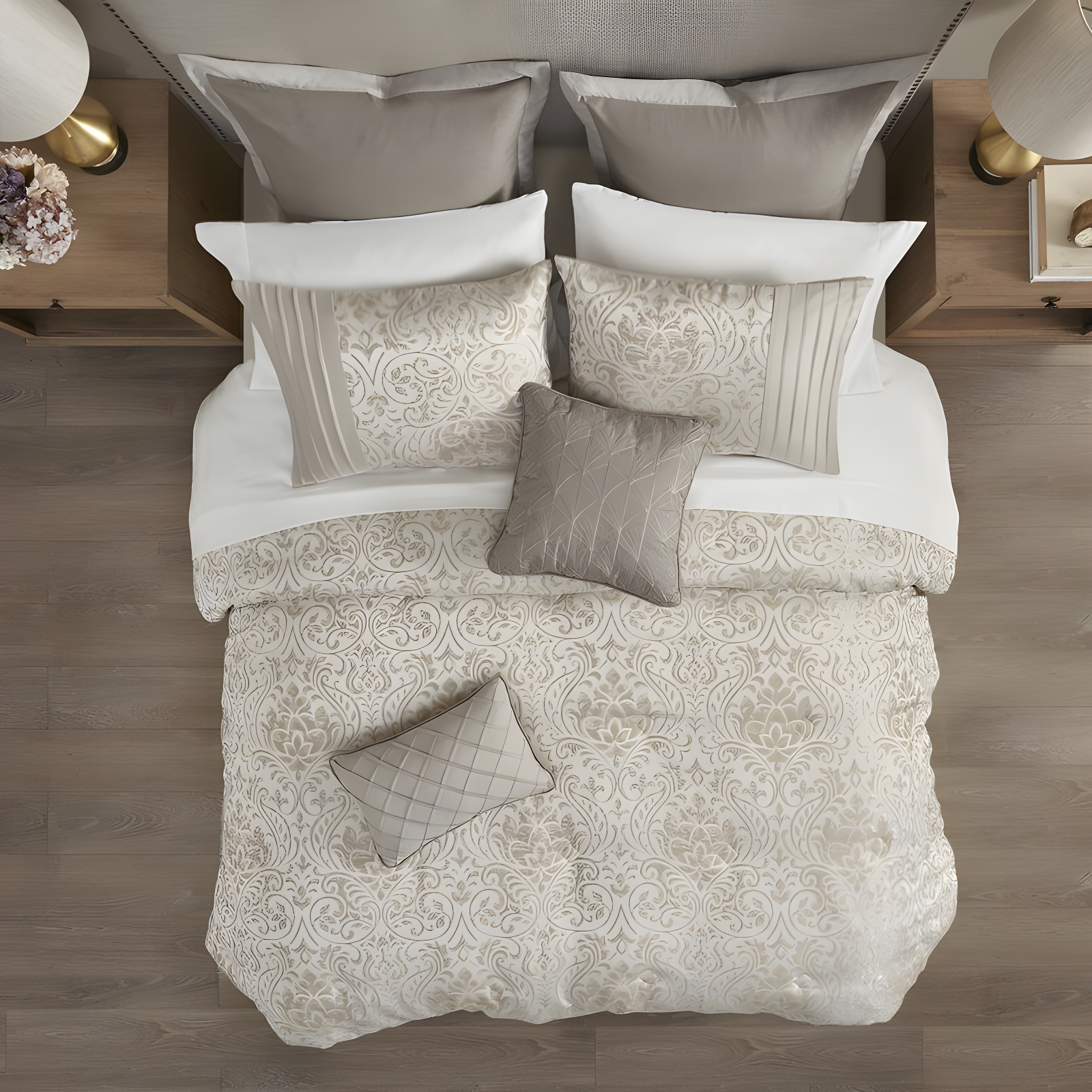 Madison Park Emilia 12 Piece Jacquard Comforter Set with Bed Sheets