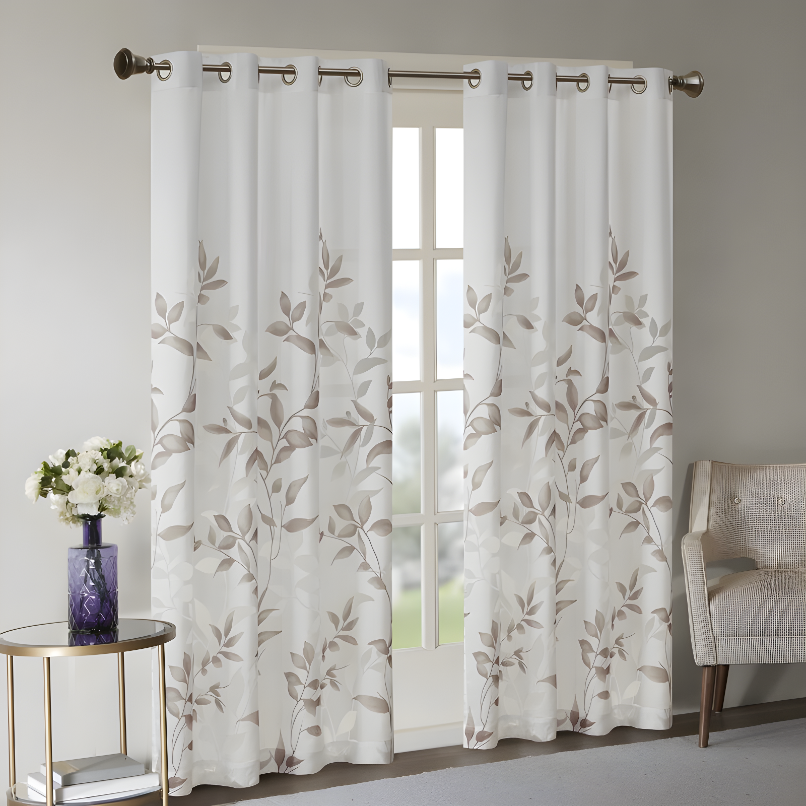 Madison Park Cecily Floral Printed Burnout Sheer Grommet Single Curtain Panel