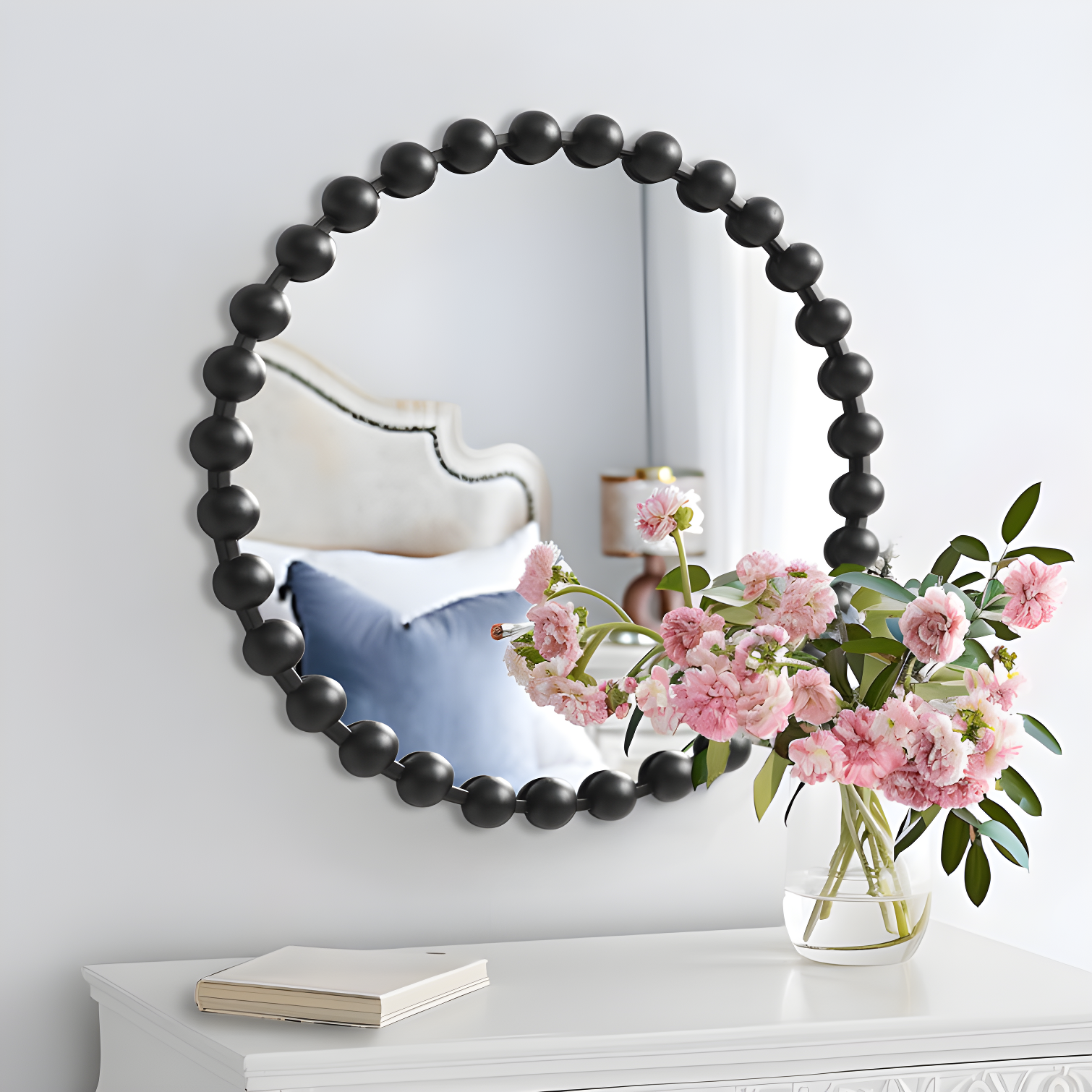 Marlowe Beaded Round Metal Wall Mirror