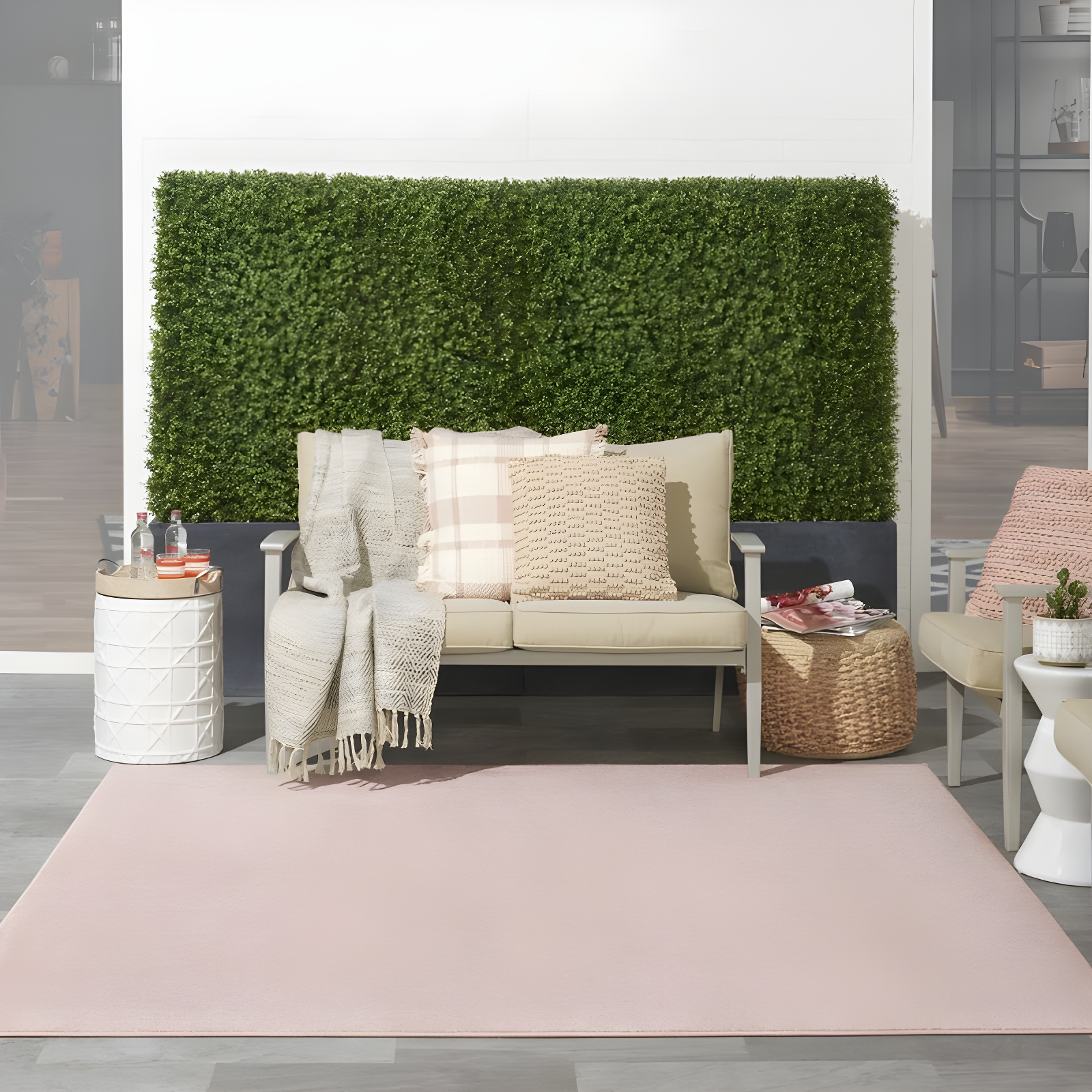 Nourison Essentials Easy Care Indoor Outdoor Area Rug - Pink 5' x Square