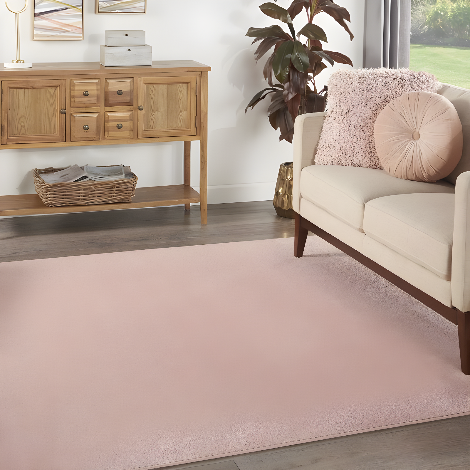 Nourison Essentials Easy Care Indoor Outdoor Area Rug - Pink 5' x Square