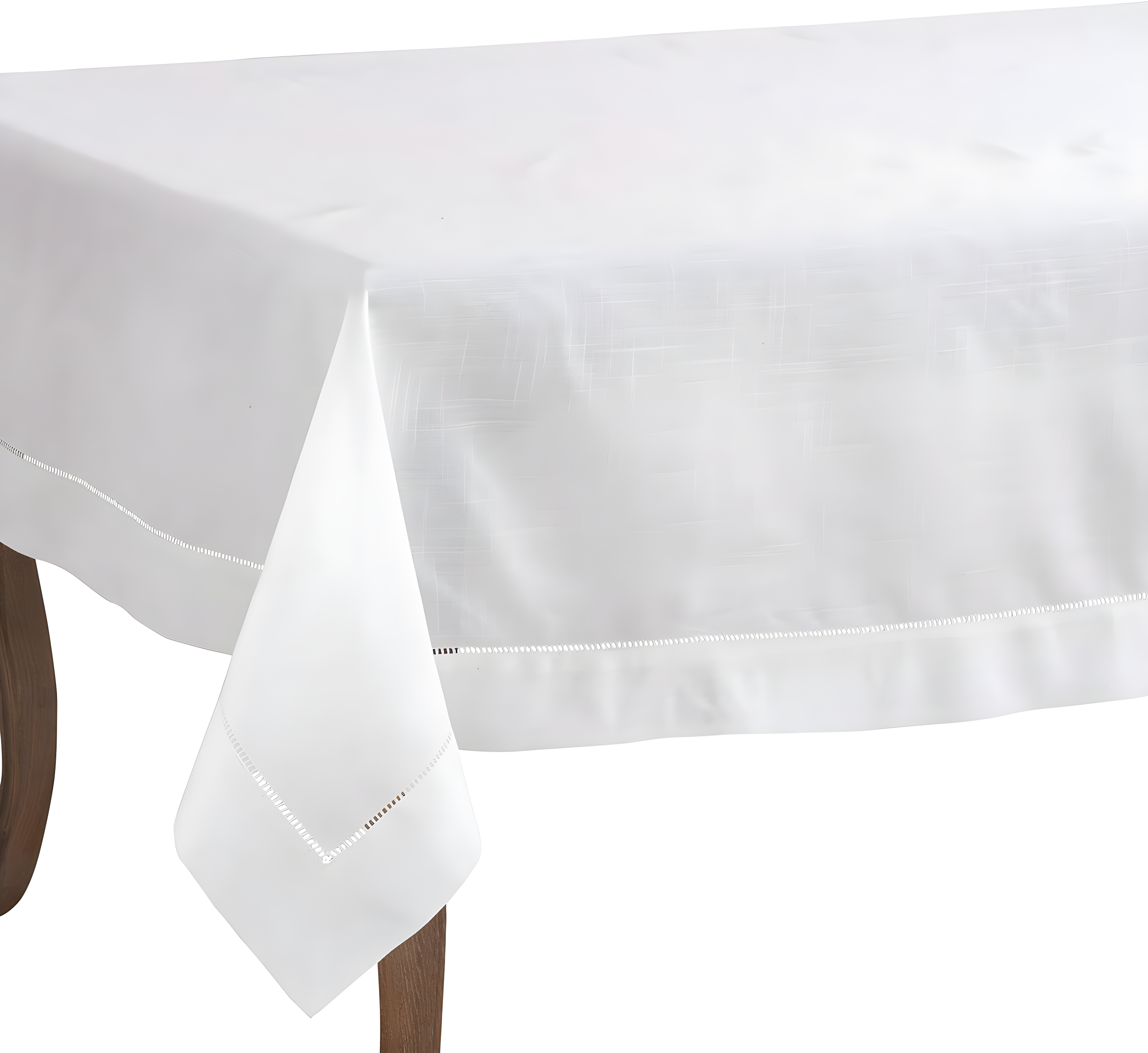 70"x120" Hemstitch Border Design Tablecloth White - Saro Lifestyle: Rectangle, Machine Washable, Solid Pattern