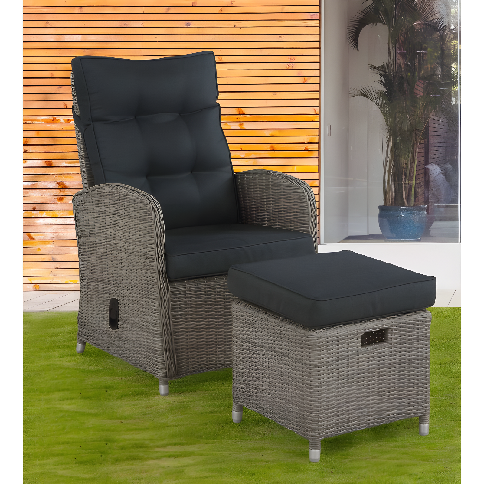 Monaco 2pc Wicker Outdoor Recliner & Ottoman - Gray - Alaterre Furniture: All-Weather, Water-Resistant Patio Set