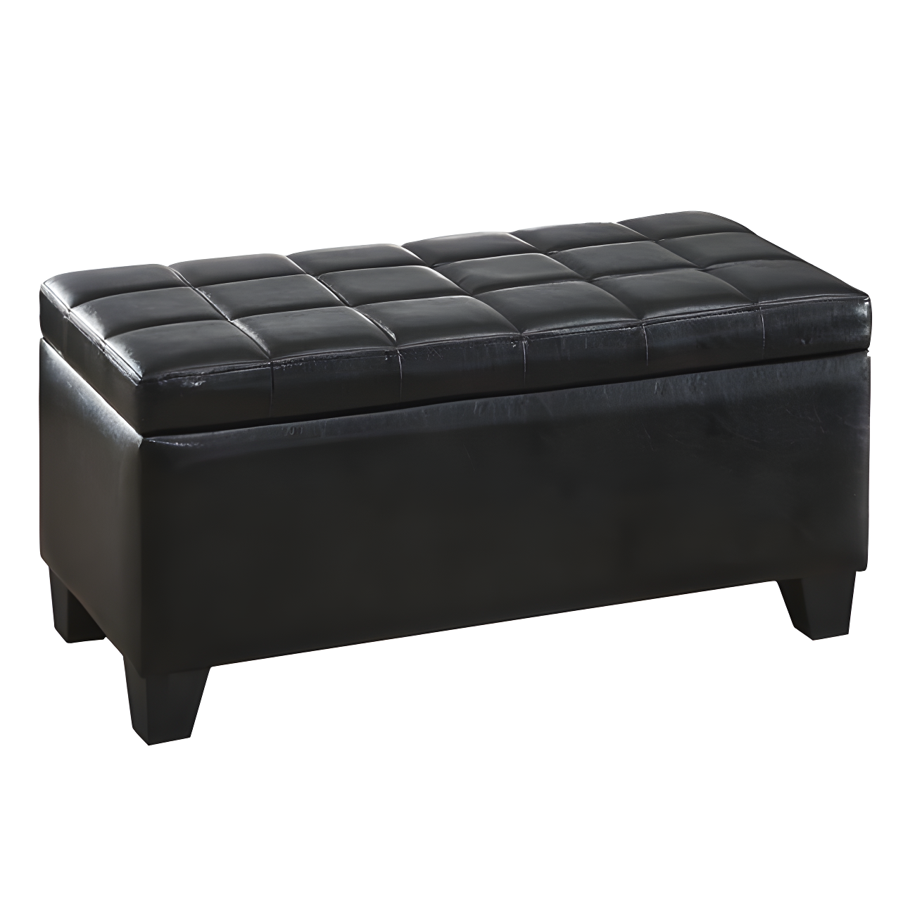 Modern Faux Leather Rectangular Storage Ottoman Bench Black