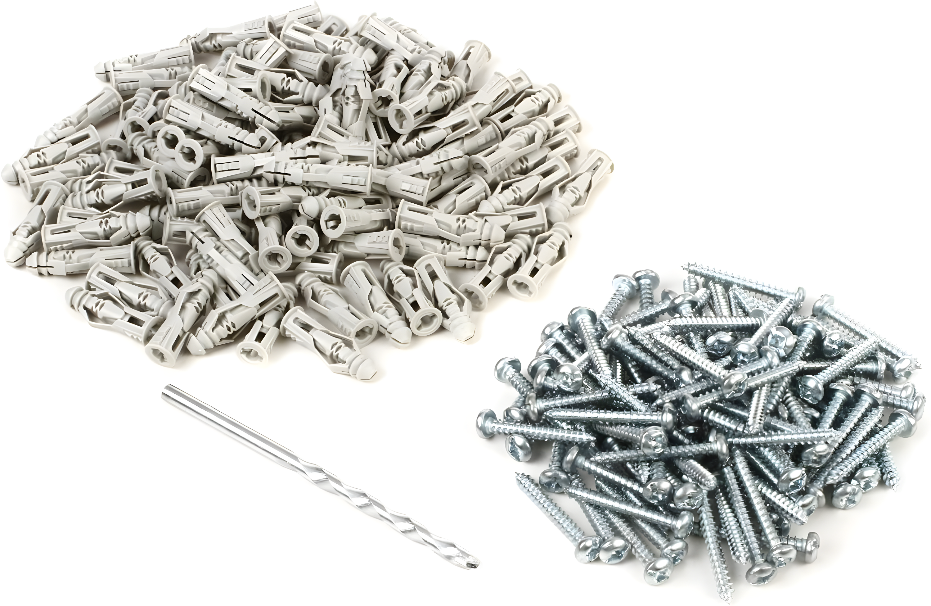 Gray Ribbed Plastic Wall Anchors with Screws - 100 Pack