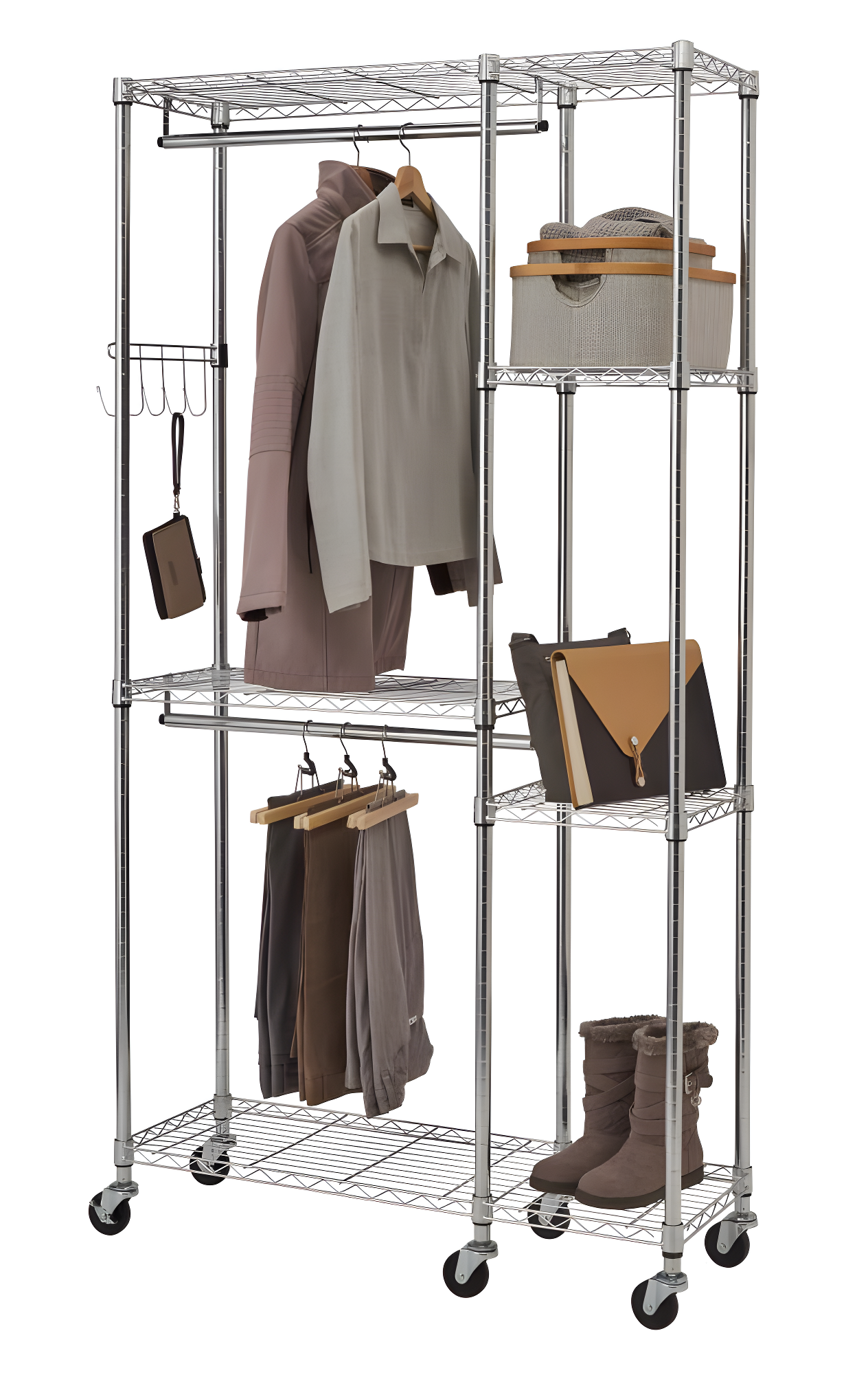 Chrome Wire Free-Standing Closet with Adjustable Shelves