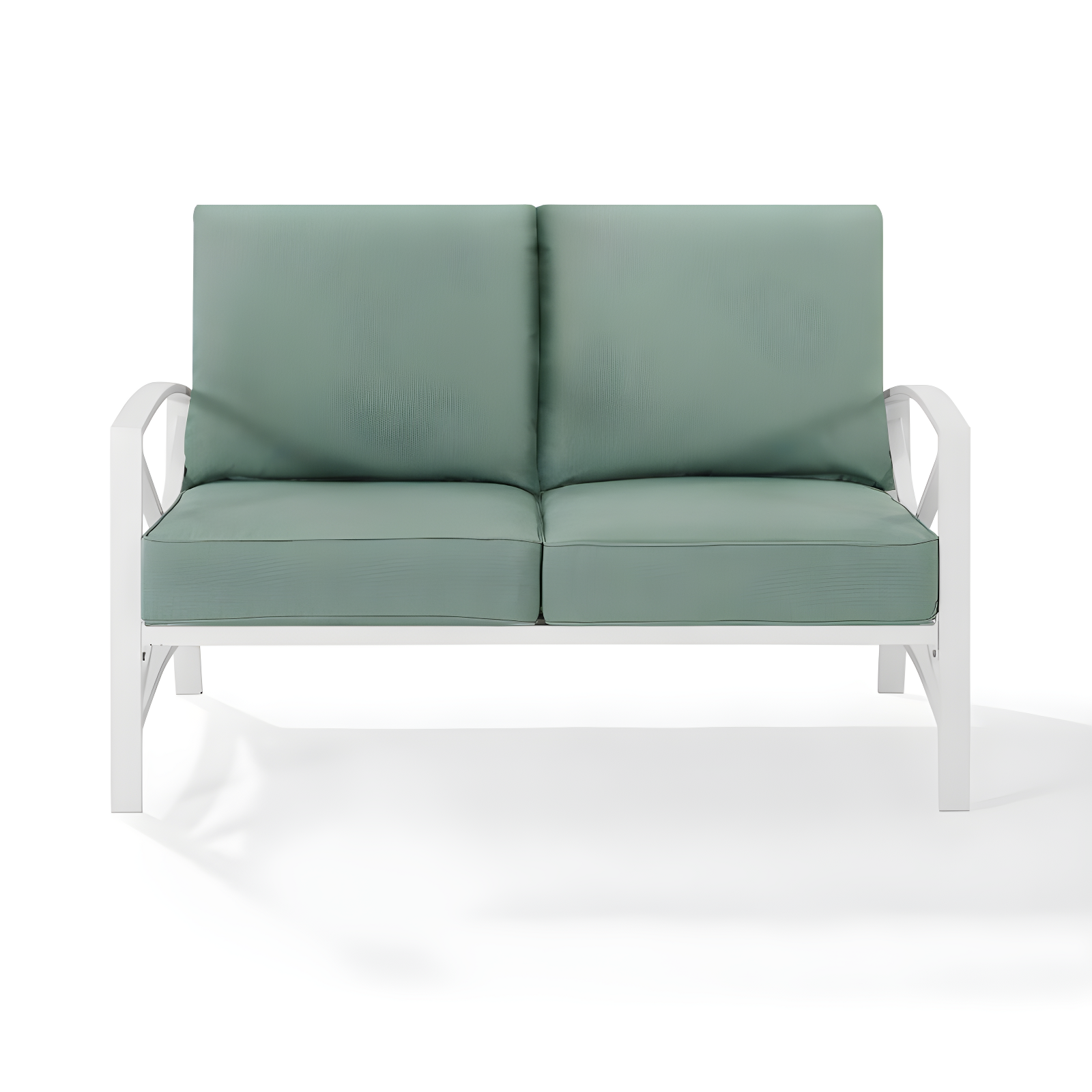 Kaplan Loveseat White/Teal - Crosley: UV-Resistant, Padded Outdoor Sofa with Steel Frame, Seats 2