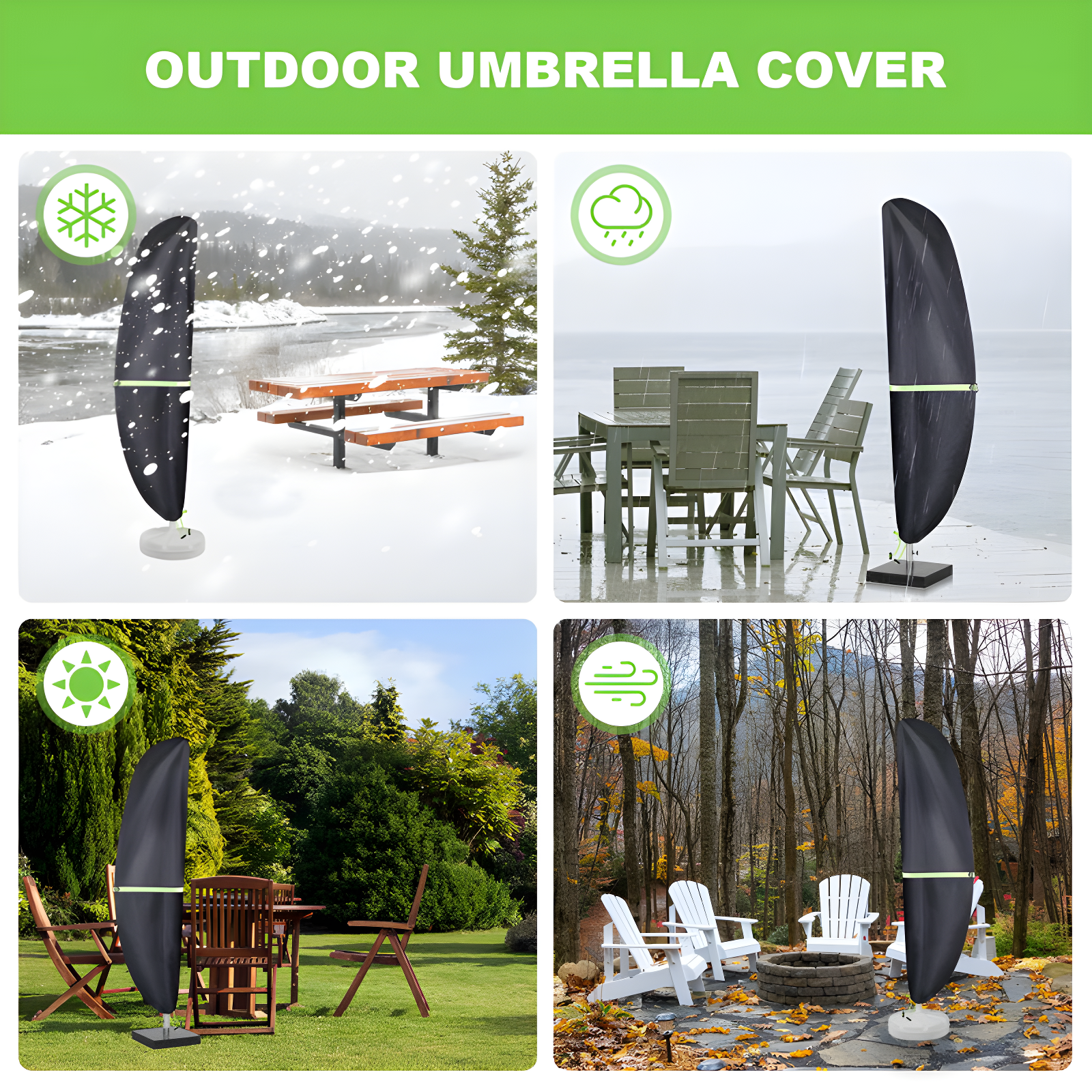 Cantilever Patio Umbrella Cover With Push Rod/ Waterproof Patio Parasol Covers With Zipper For 9Ft To 13Ft Offset Outdoor Umbrellas,(Black)