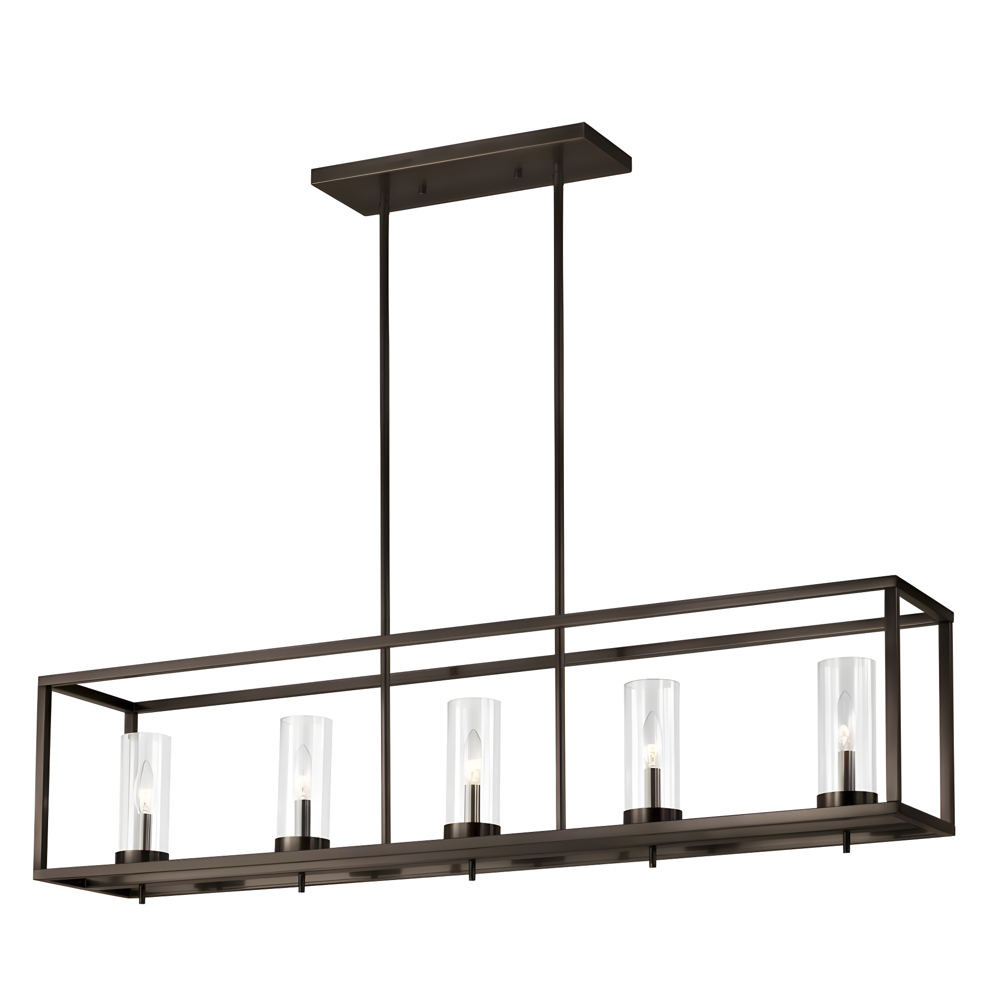 Zire 5-Light Linear Island Pendant in Brushed Oil Rubbed Bronze with Clear Glass