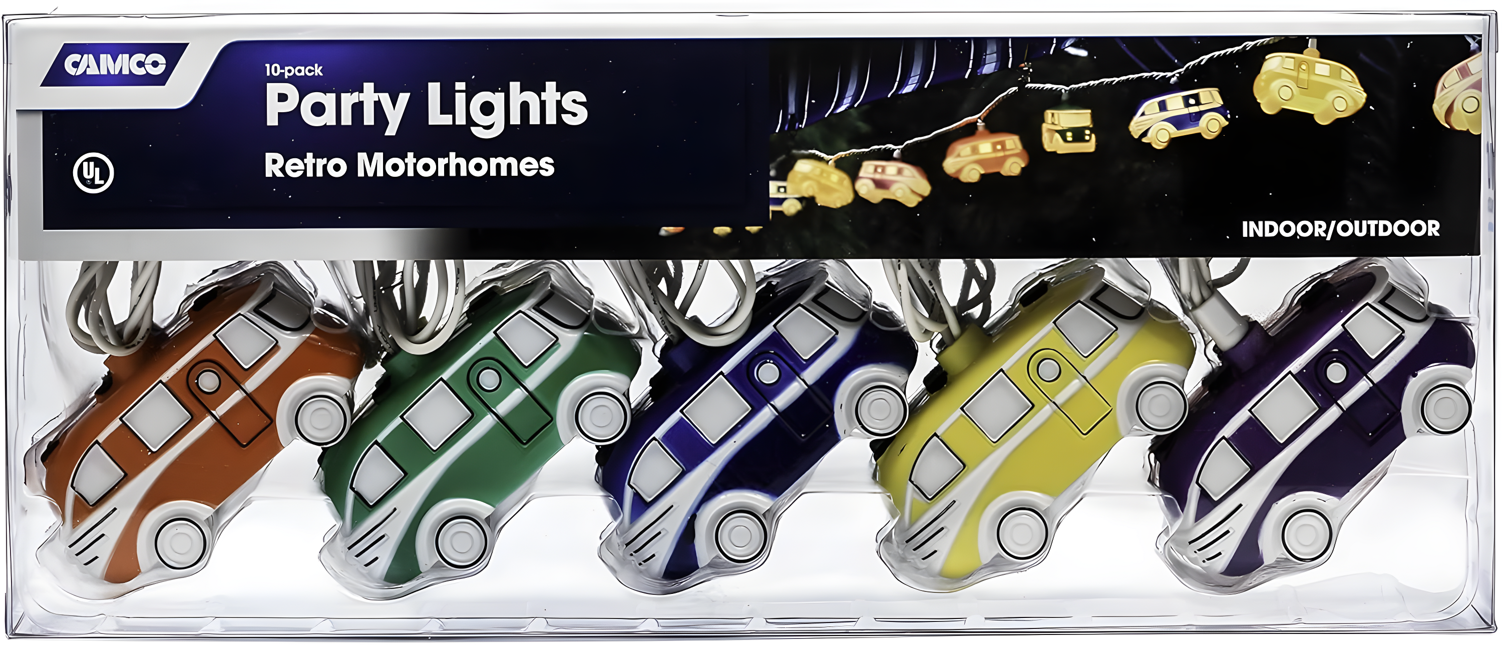 Camco Retro Class A RV Party Lights | 8-Foot Strand | Indoor or Outdoor Use | Multicolor (42654)
