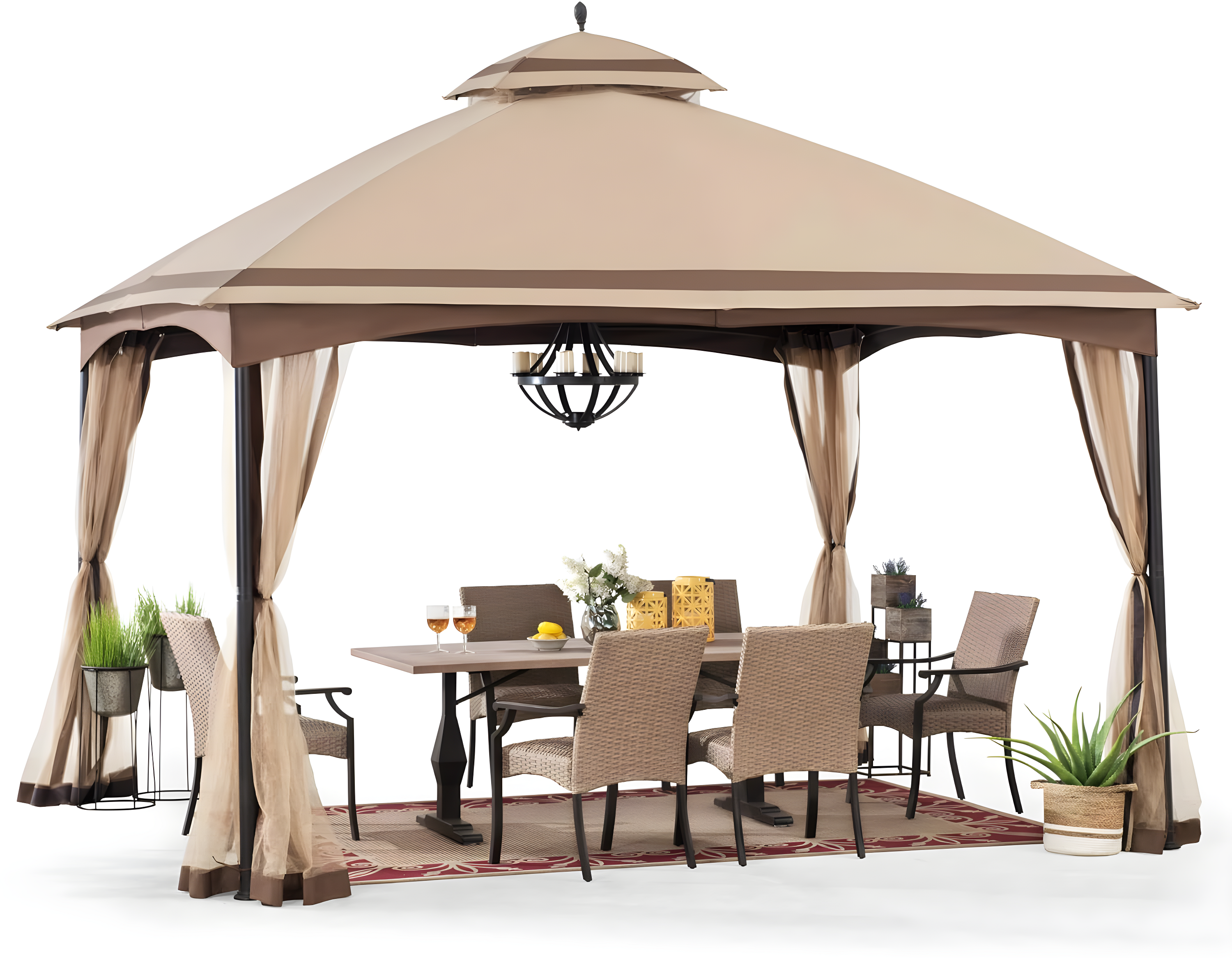 Sunjoy 2 Tone Striped 10.5 x 13 ft. 2 Tier Fabric Topped Steel Gazebo