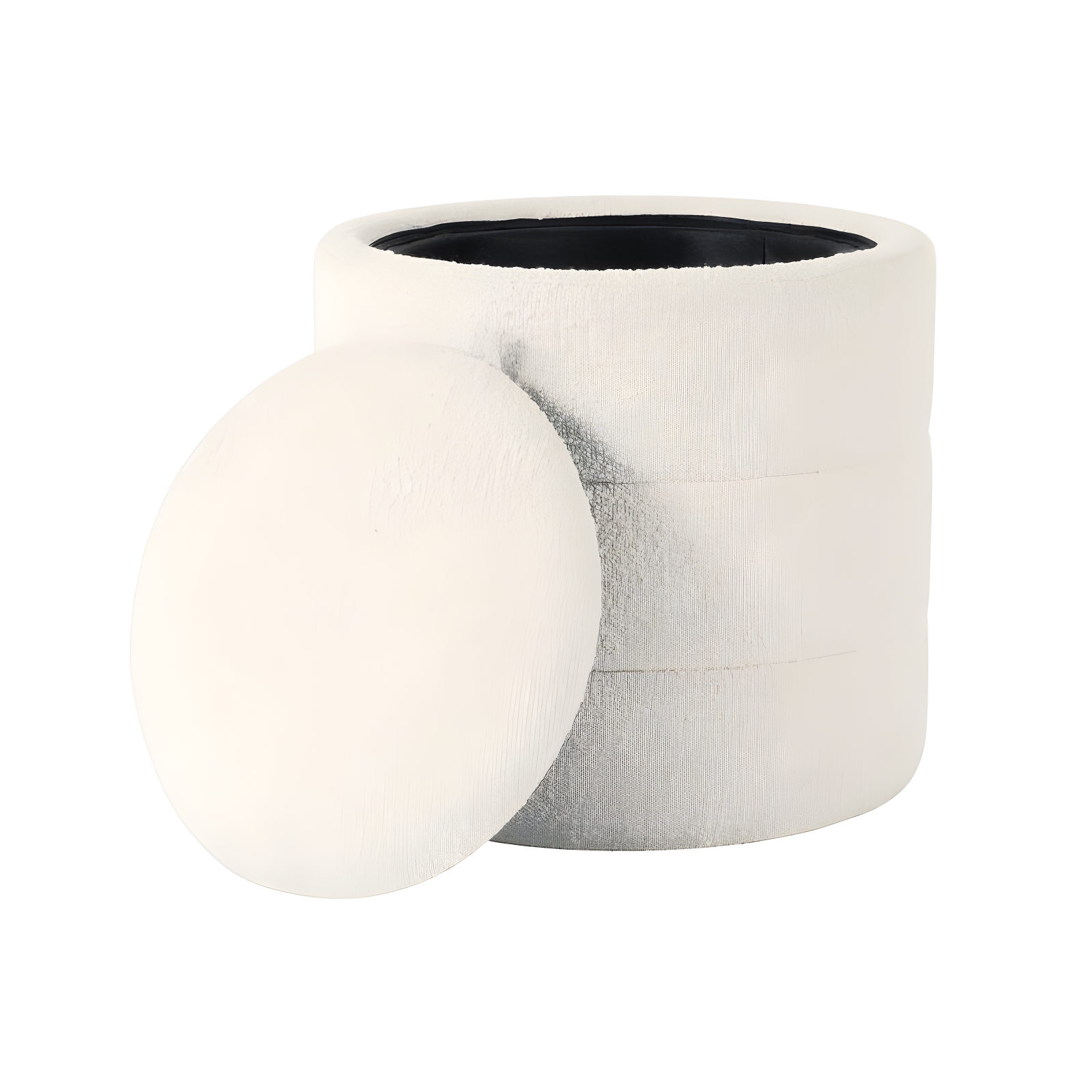 Storage Round Ottoman Cream Boucle - HomePop: Footrest, Vanity Seating, No Assembly Required