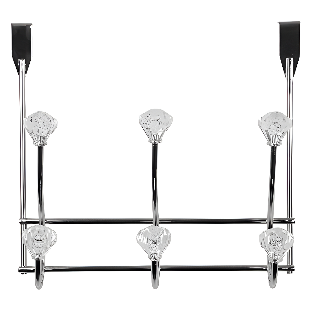 Home Basics Chrome Plated Steel 3 Hook over The Door Hanging Rack, Crystals