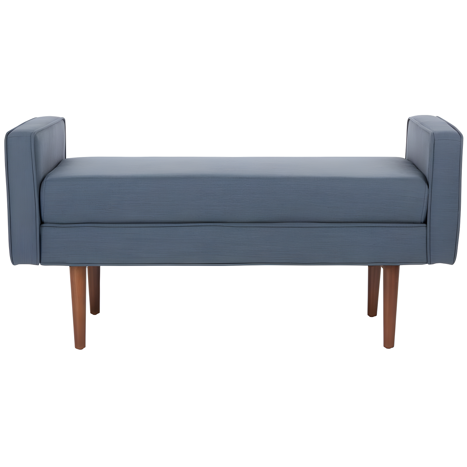 Henri Mid-Century Bench - Navy Linen/Walnut - Safavieh