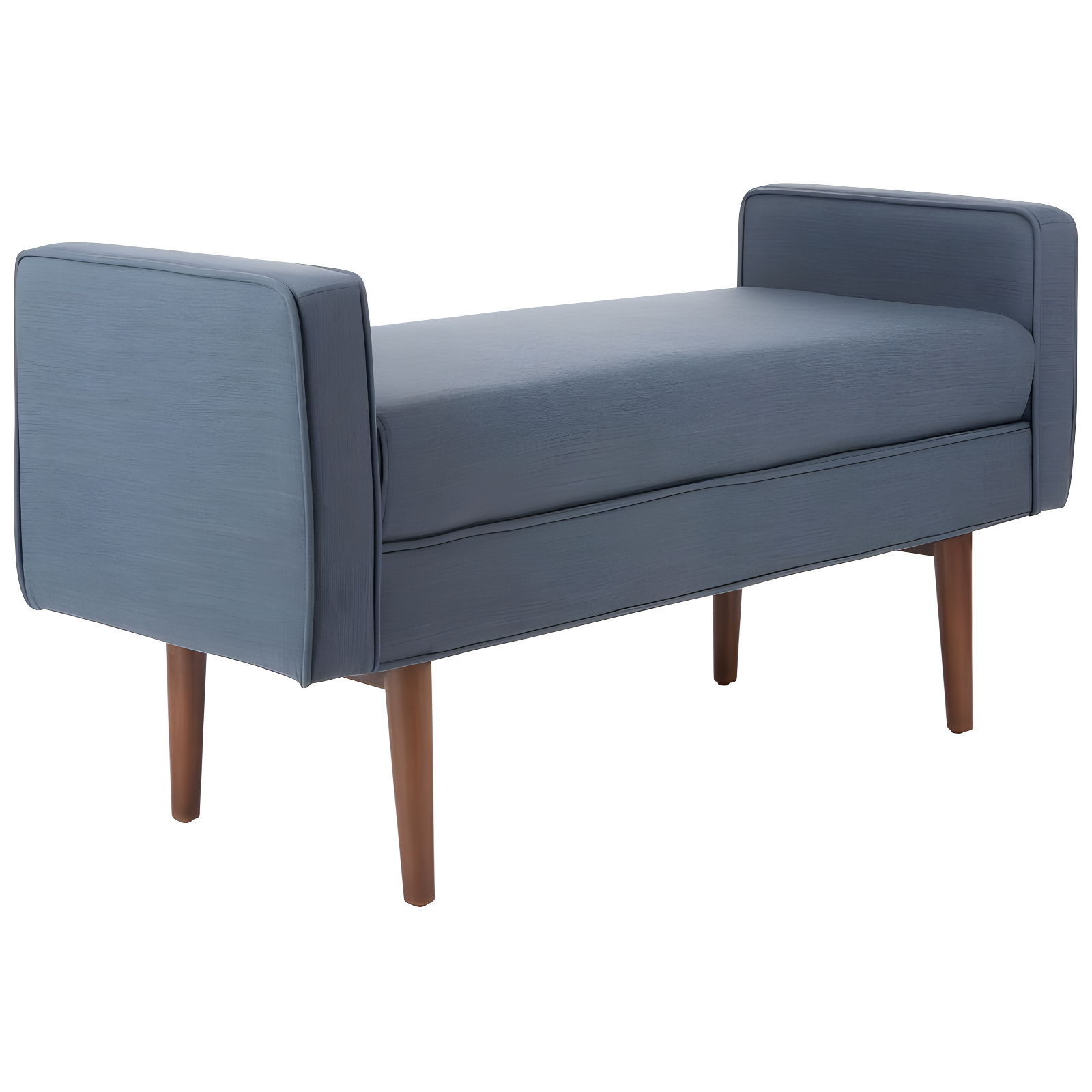 Henri Mid-Century Bench - Navy Linen/Walnut - Safavieh