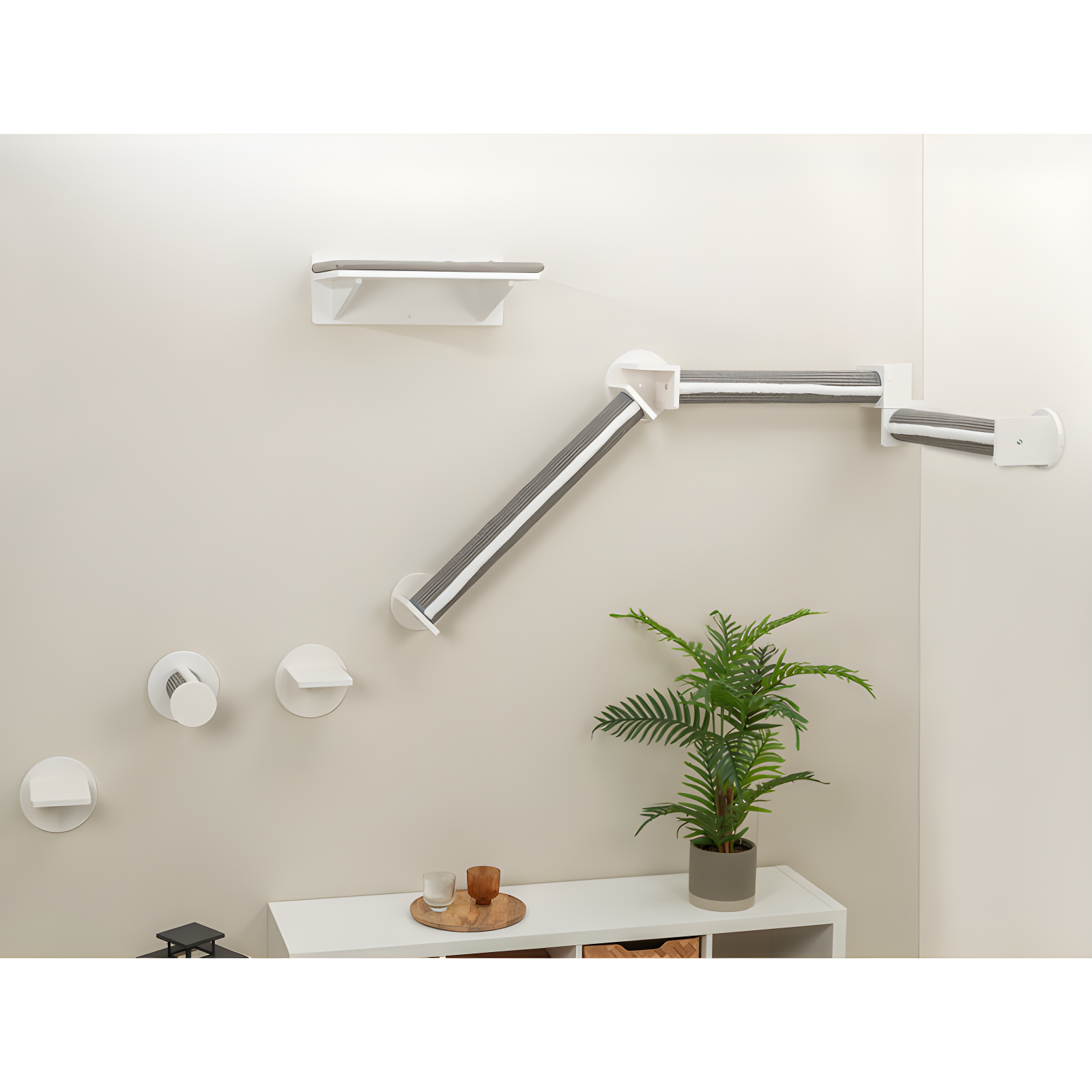 TRIXIE Wall Set 6 Wall Mounted Cat Climbing System, 3 Scratching Posts Goes Around Corners, 3 Platforms, 1 Step