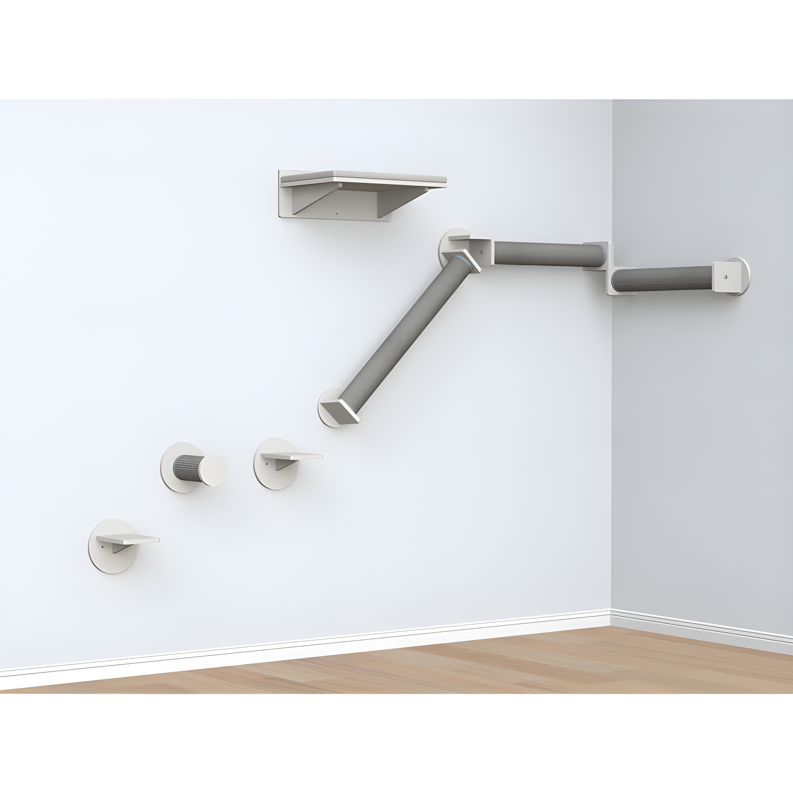 TRIXIE Wall Set 6 Wall Mounted Cat Climbing System, 3 Scratching Posts Goes Around Corners, 3 Platforms, 1 Step