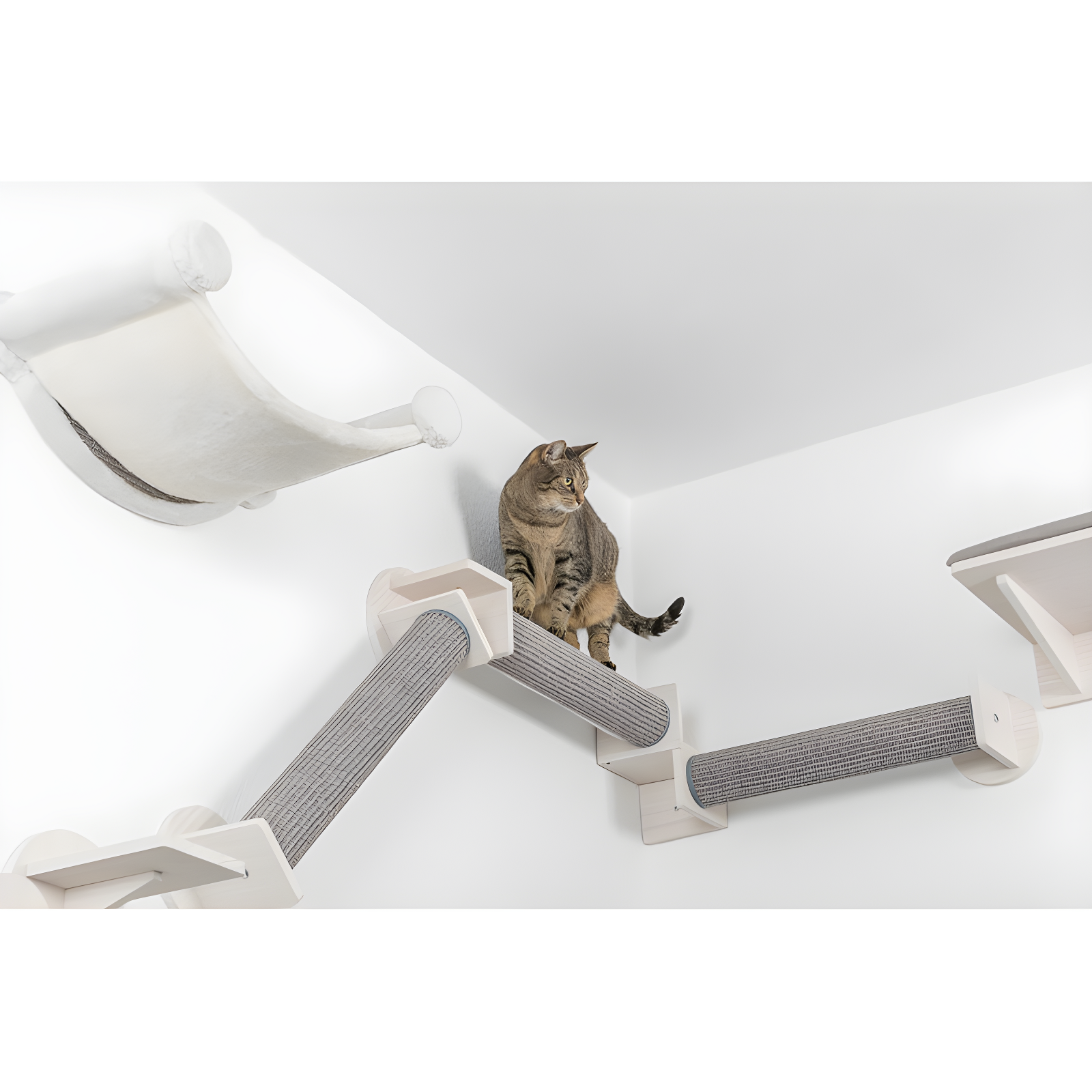 TRIXIE Wall Set 6 Wall Mounted Cat Climbing System, 3 Scratching Posts Goes Around Corners, 3 Platforms, 1 Step