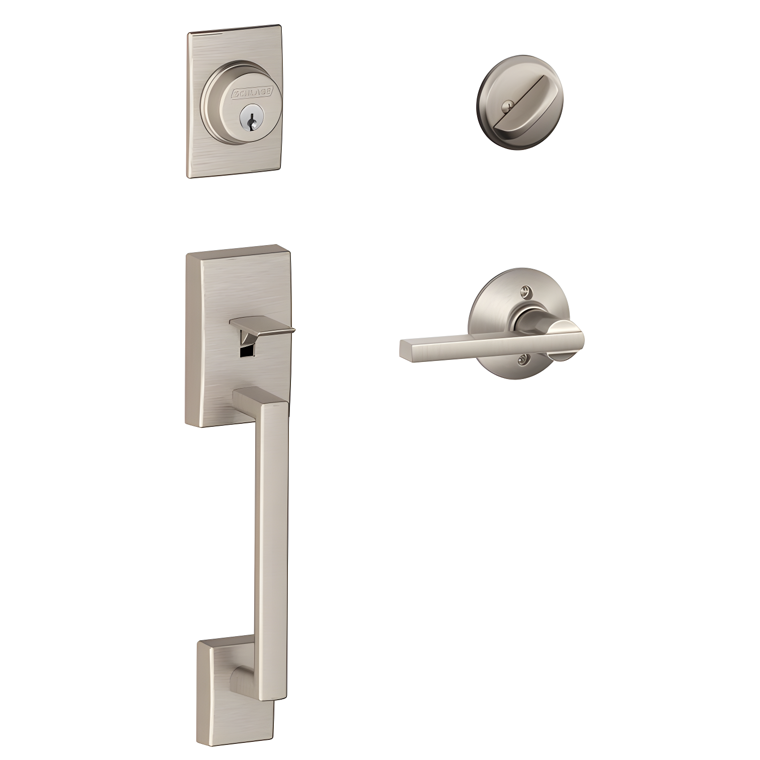 Century Handleset with Single Cylinder Deadbolt and Latitude Door Lever and Rosette