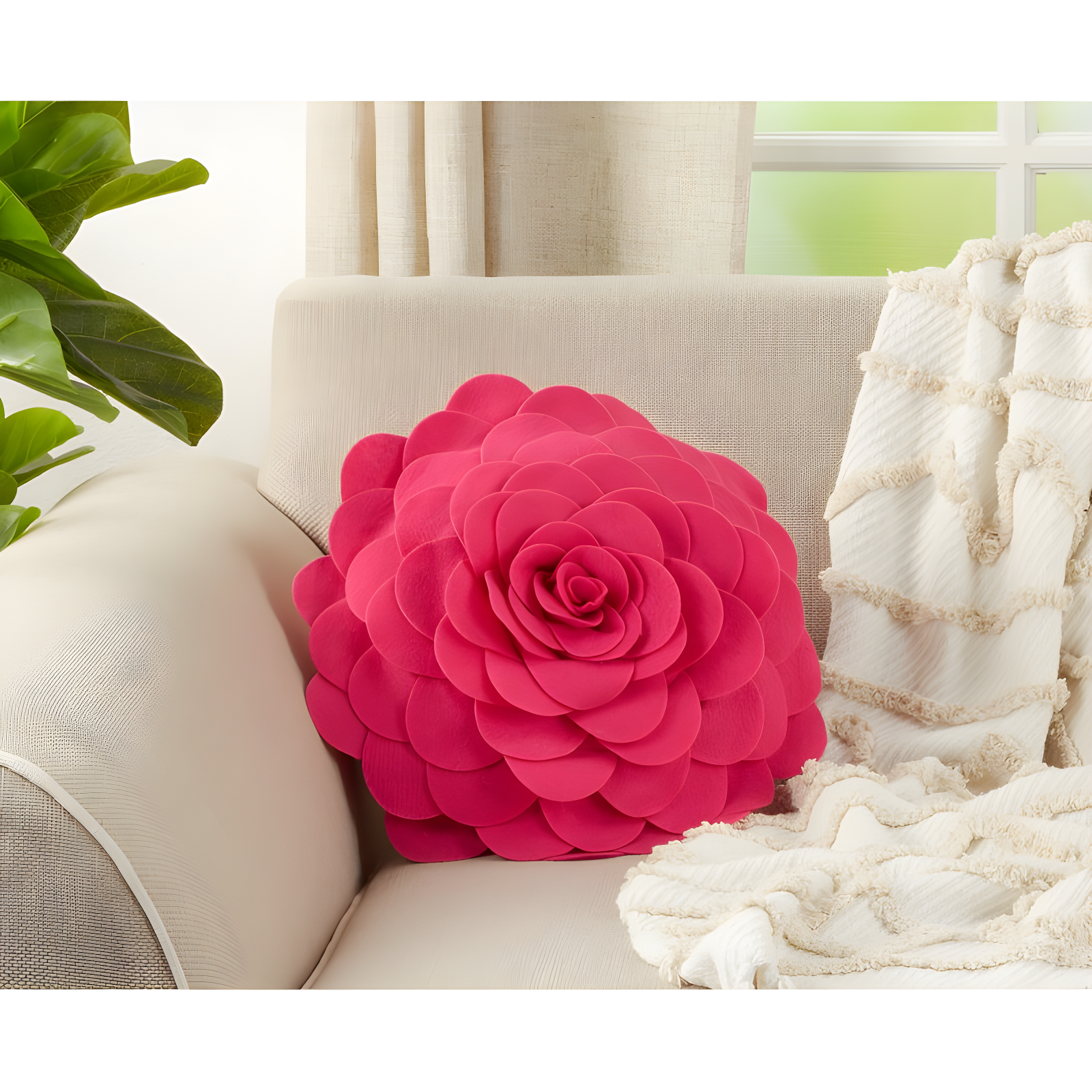 Flower Appliqued Felt Throw Pillow