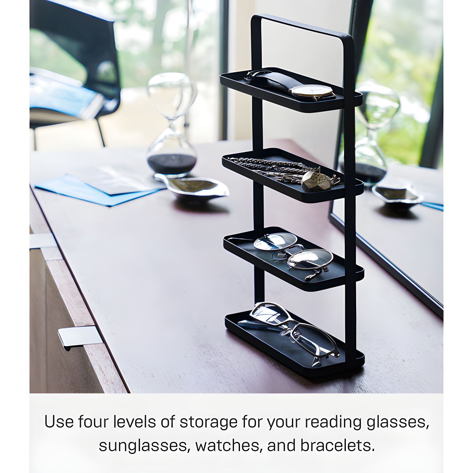 Tower Yamazaki Home 4-Tier Accessory Tray, Jewelry Holder & Storage Organizer, Steel, Handle