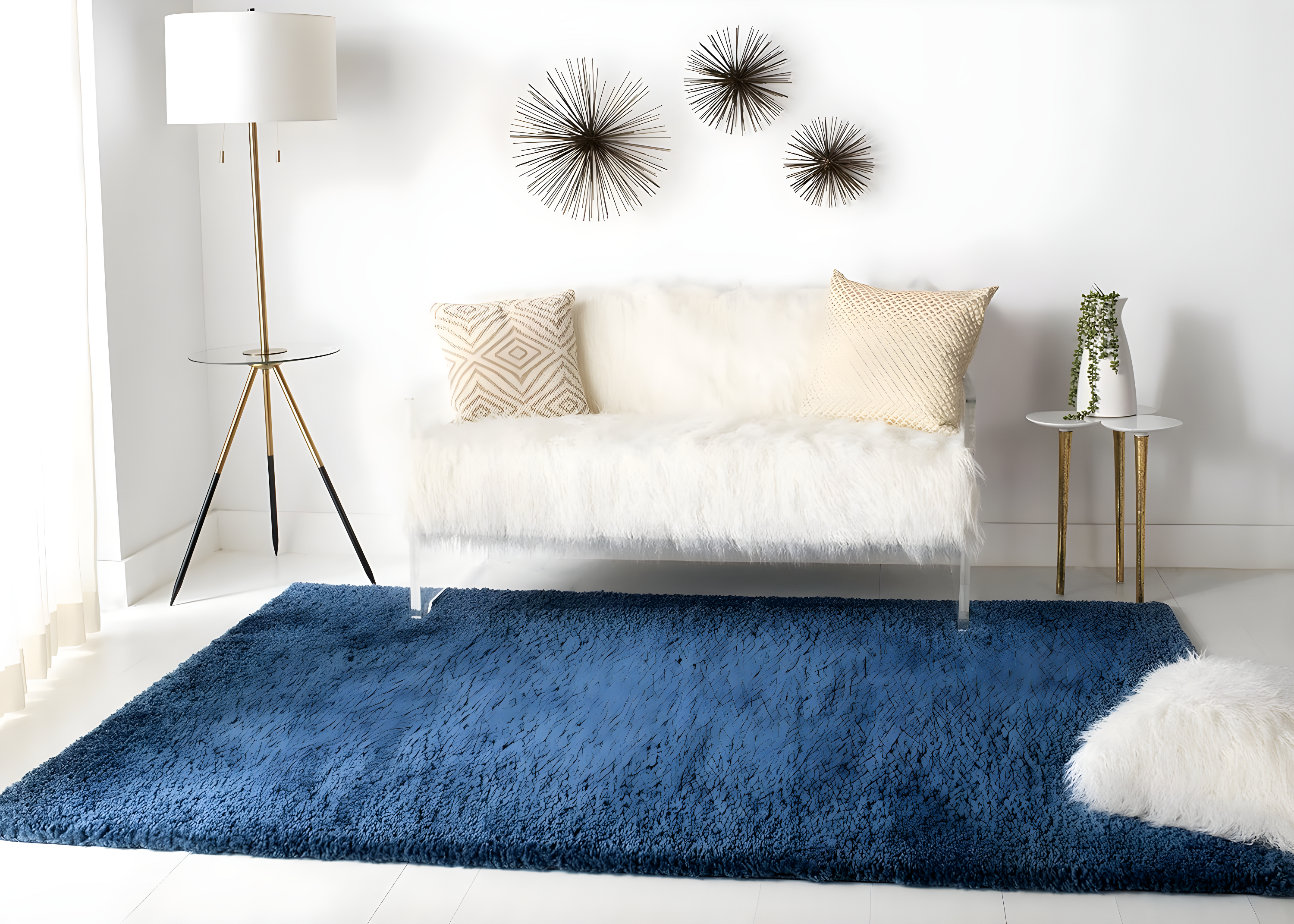 SAFAVIEH August Carlene Solid Plush Shag Area Rug, Navy, 10' x 14'