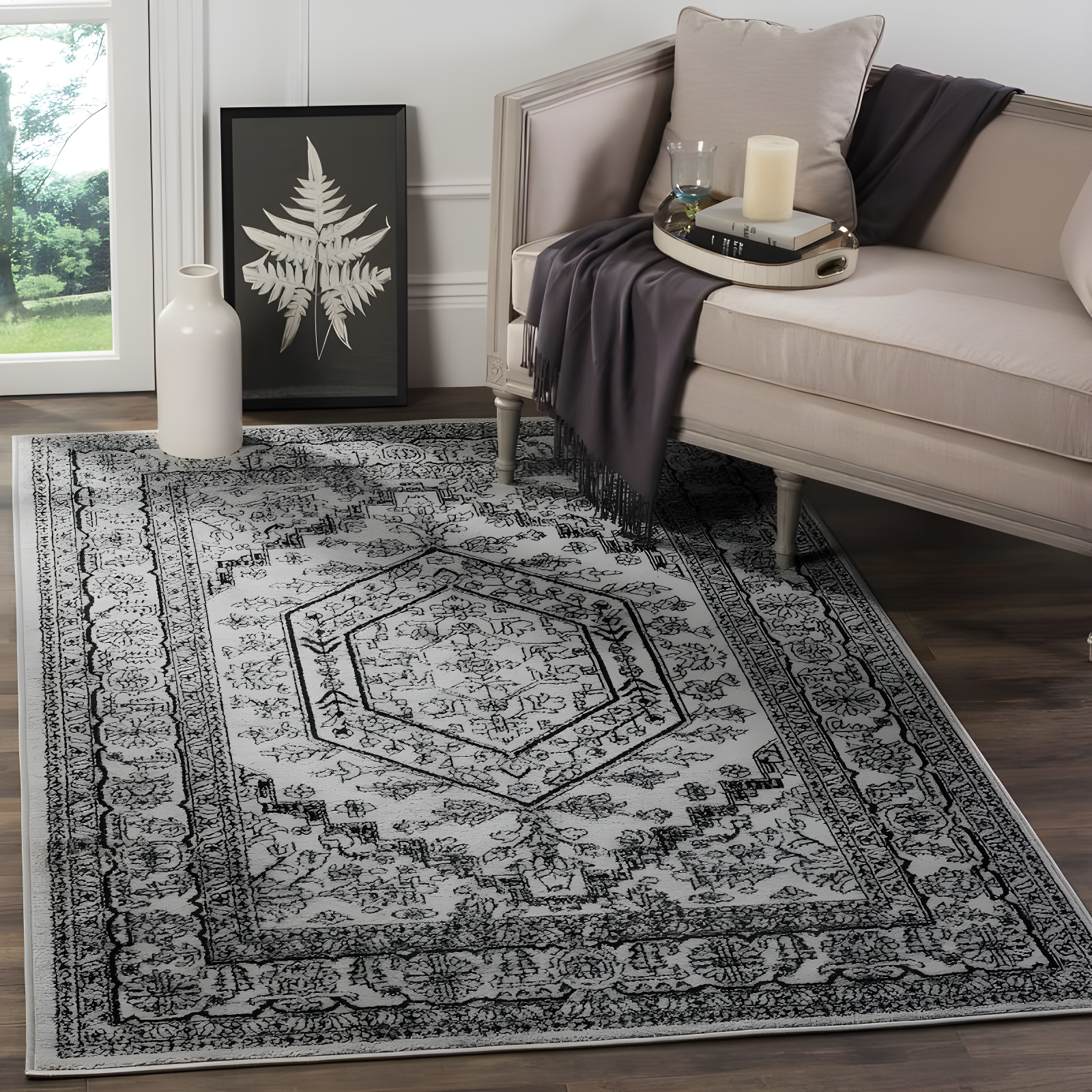 Adirondack ADR108 Power Loomed Area Rug - Silver/Black - 6'x9' - Safavieh.