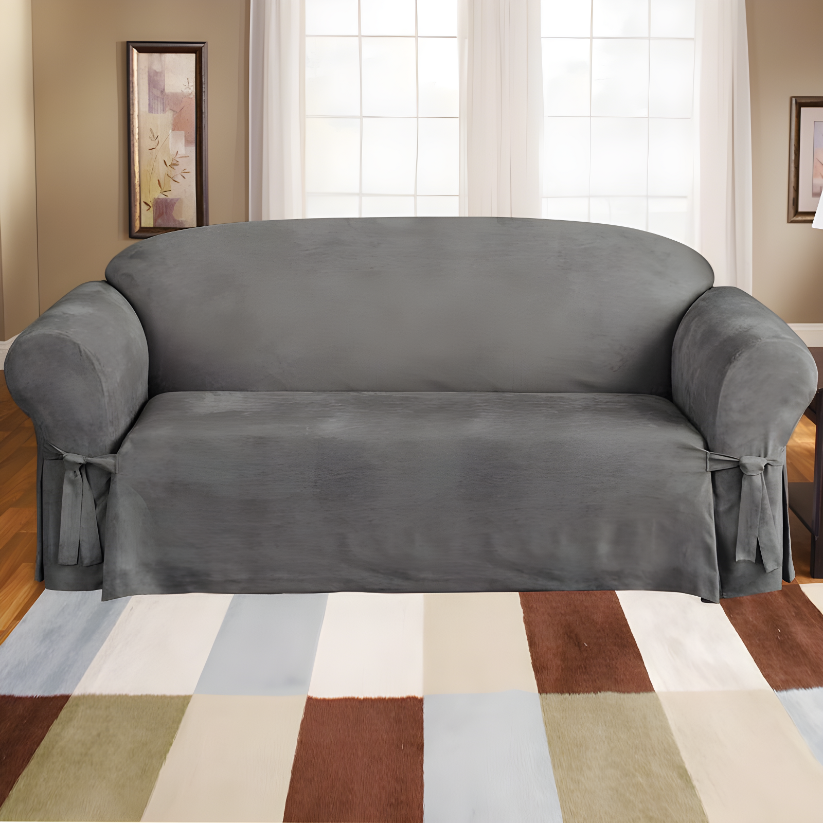 Soft Suede Box Cushion Sofa Slipcover